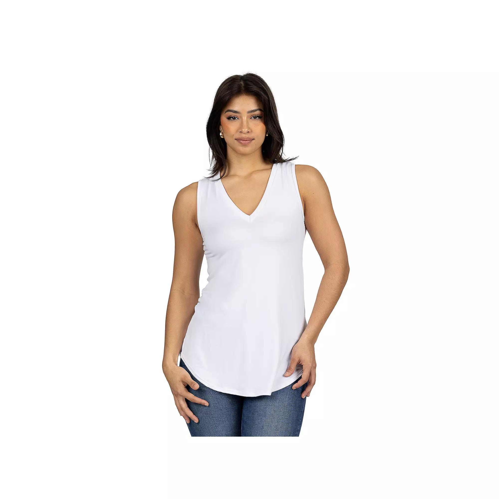 Women's 24seven Comfort Apparel V Neck Tunic Tank Top, Size: Large, White Product Image