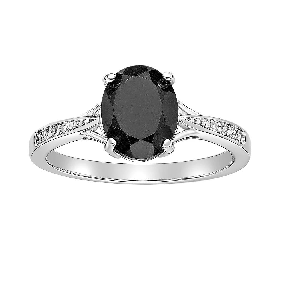 Gemminded Sterling Silver Onyx & Diamond Accent Oval Ring, Women's, Size: 7 Product Image
