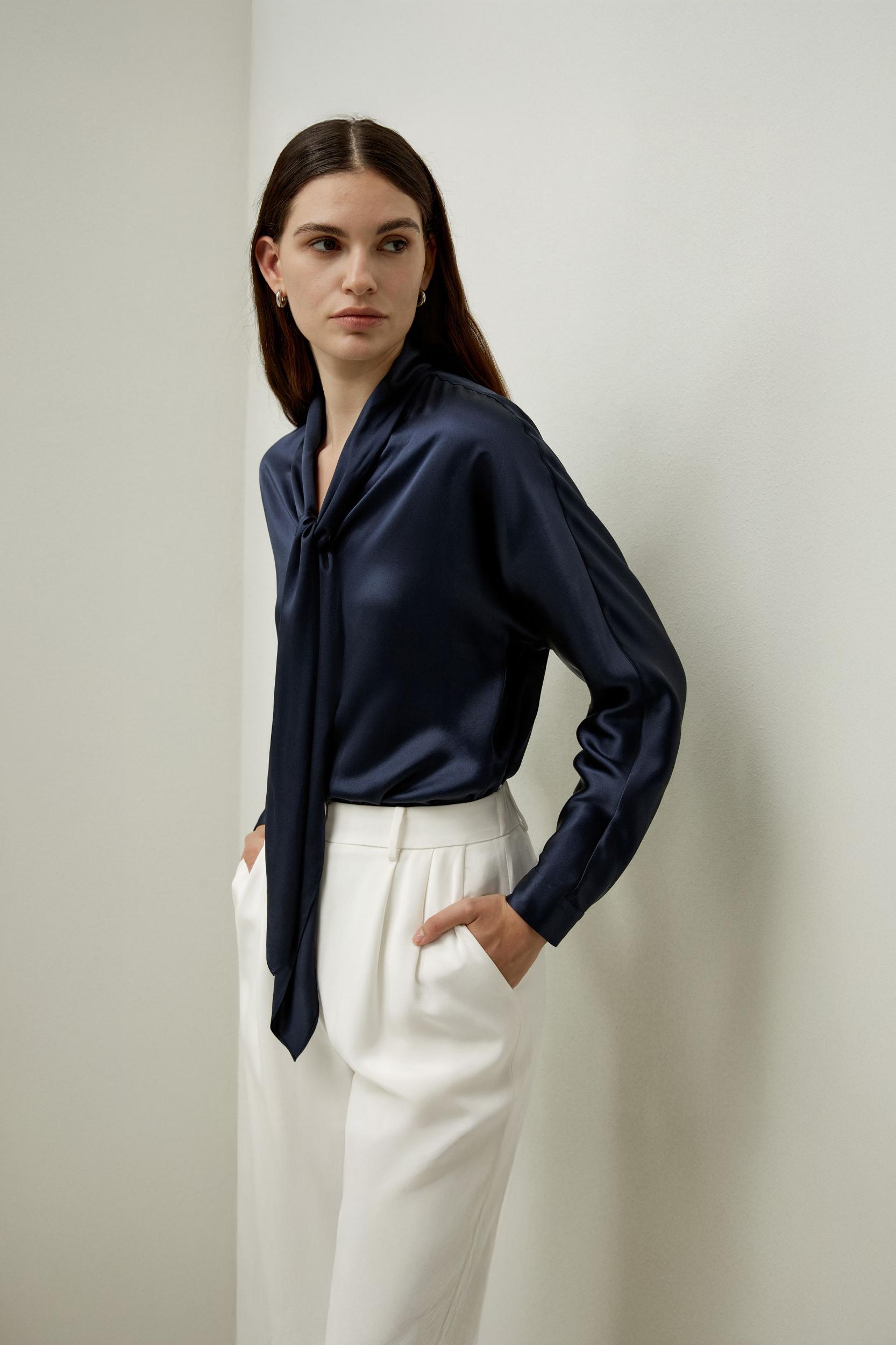 Batwing Silk Top with Adjustable Neck Tie Product Image