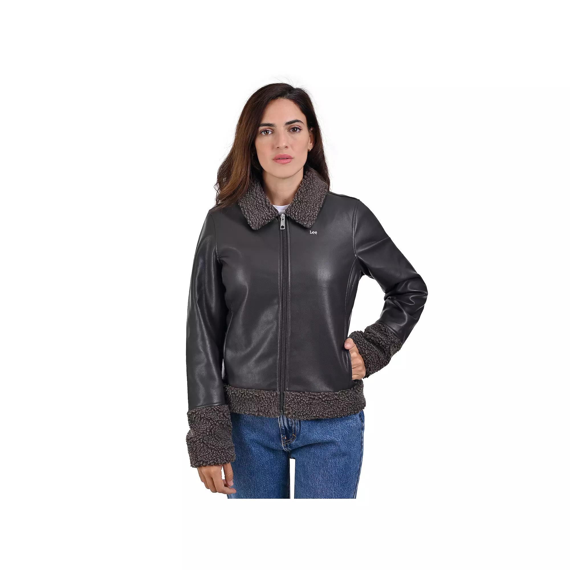 Women's Lee® Faux Leather With Faux Shearling Trim Casual Jacket,  Product Image