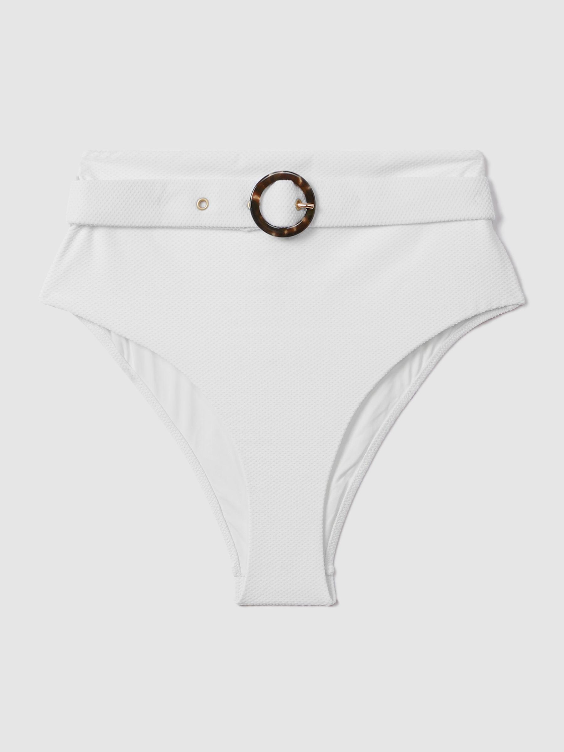 Textured Belted Bikini Bottoms in White Product Image