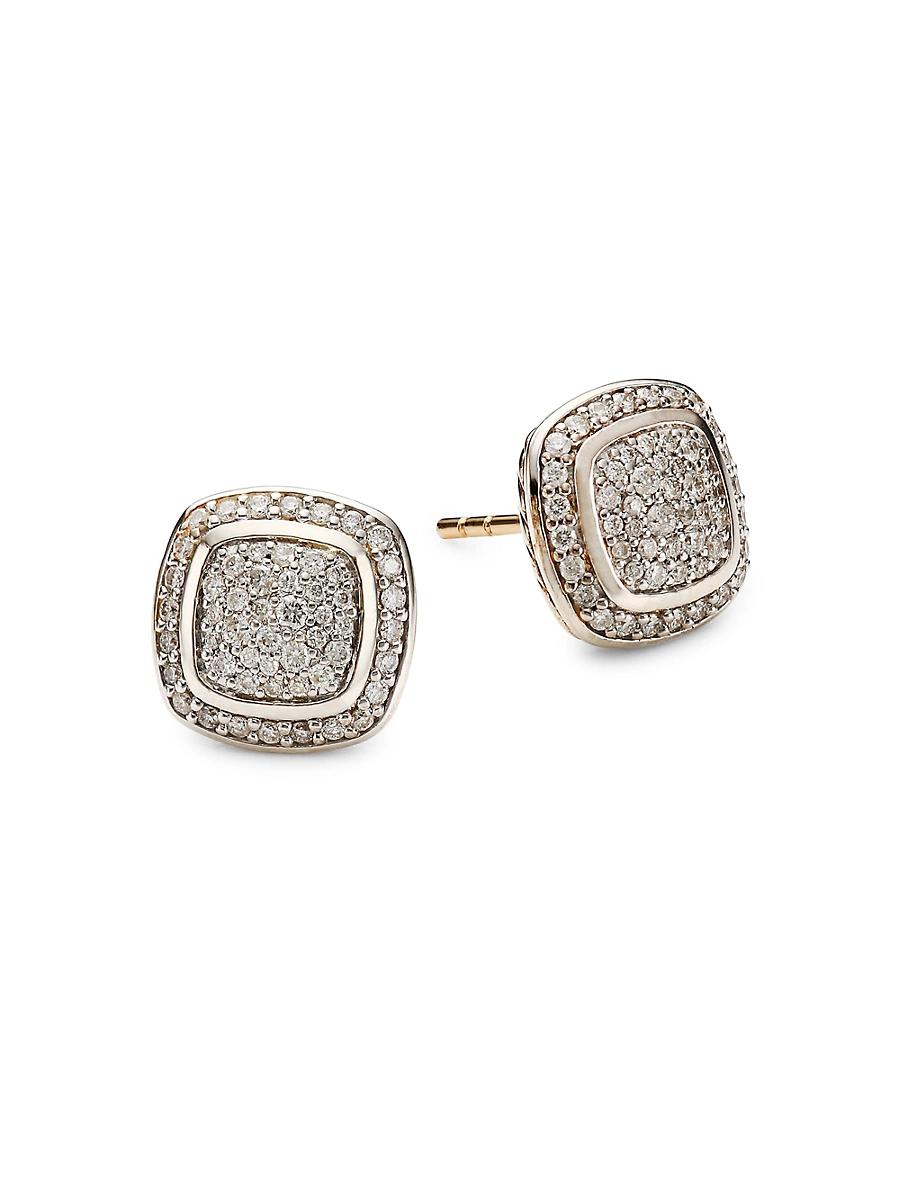 Womens Albion Stud Earrings in Sterling Silver with Pav Diamonds, 7mm Size 0 Product Image