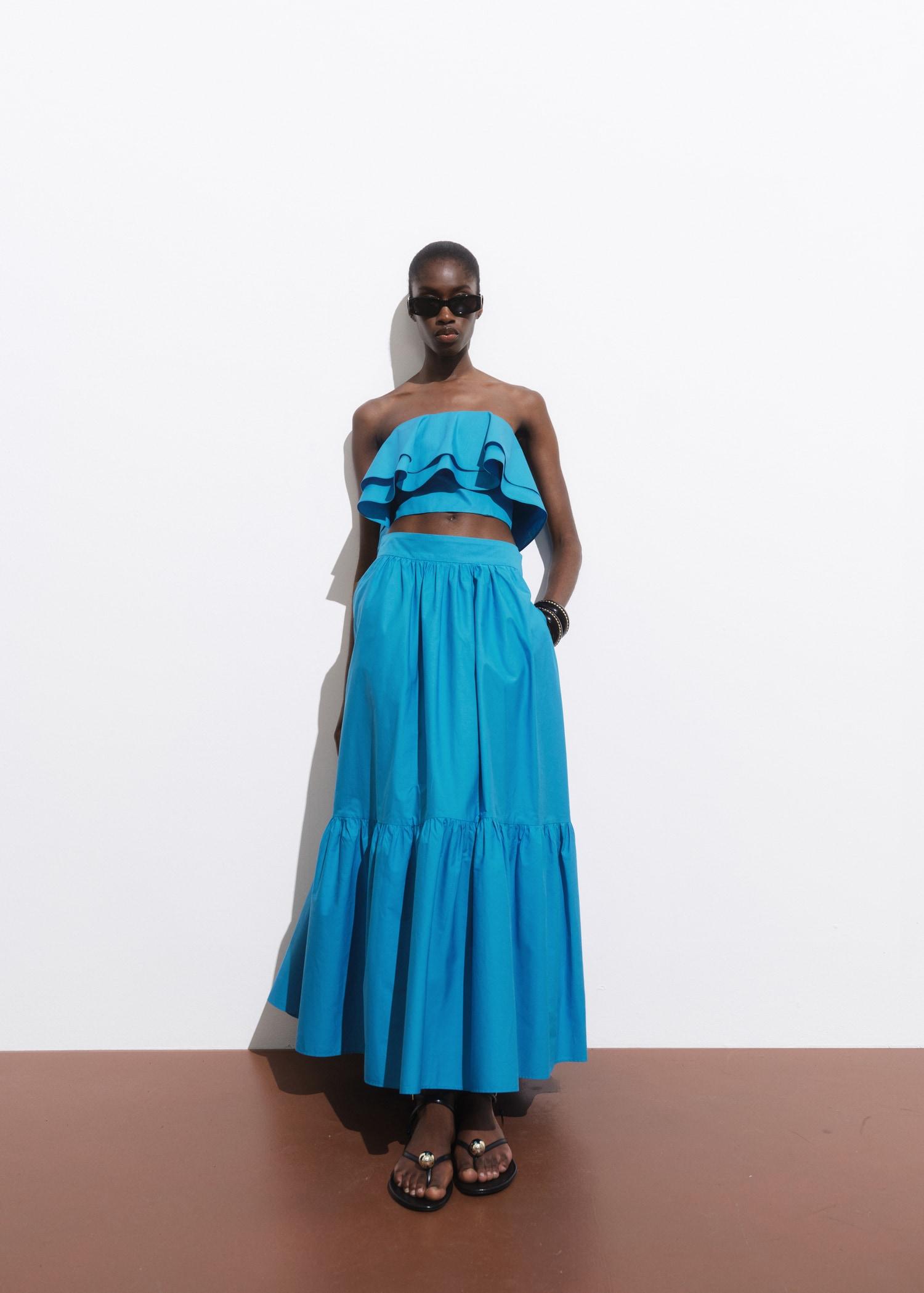 Long cotton A-line skirt - Women | MANGO USA Product Image