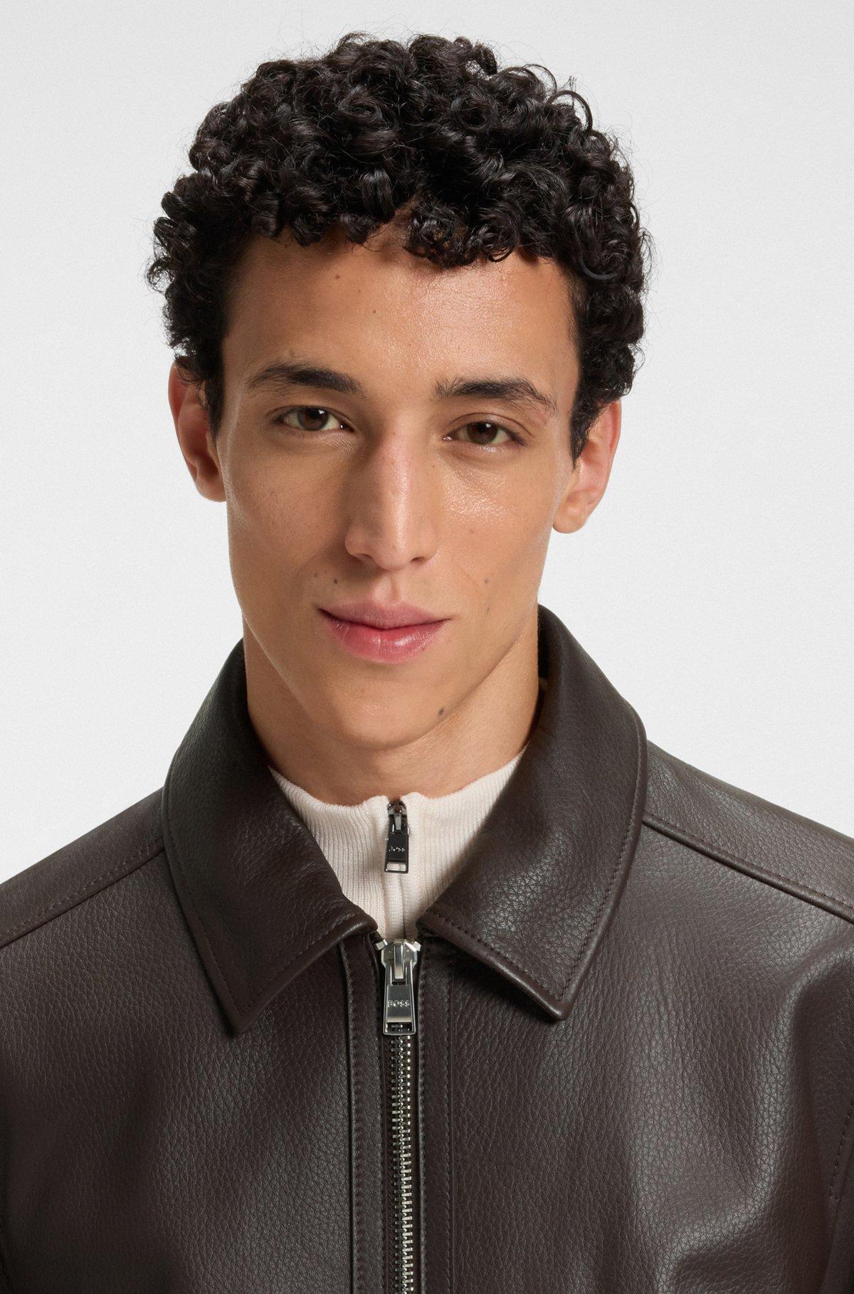 Regular-fit leather jacket with zip closure Product Image
