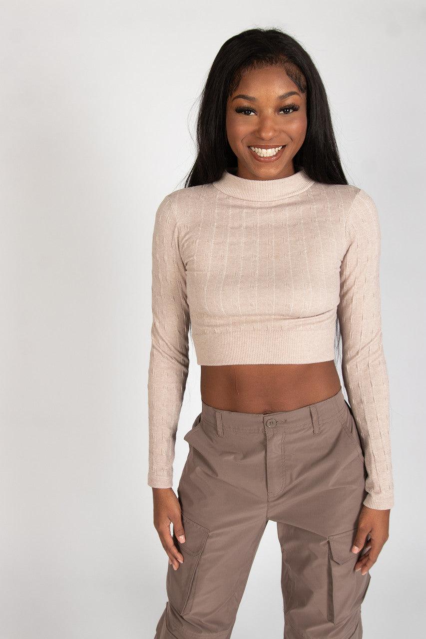 Cable Knit Mock Neck Crop Top Product Image