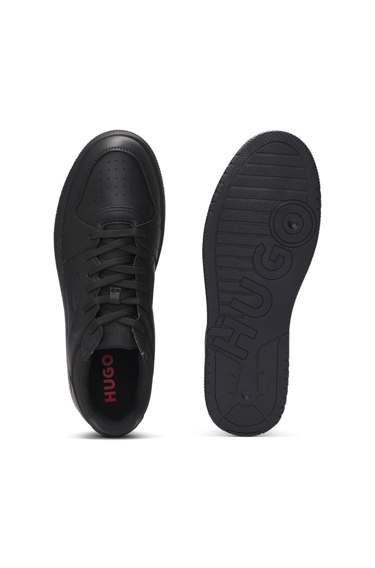 Faux-leather lace-up trainers with logo details Product Image