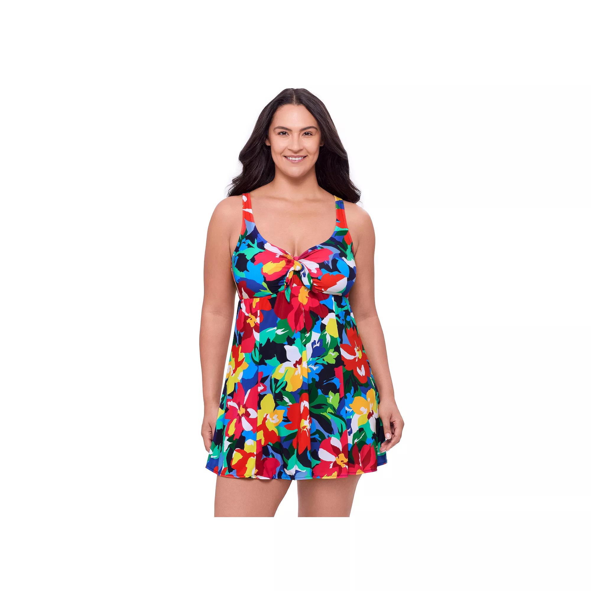 Plus Size Bal Harbour Bow Front Swimdress, Women's, Size: 22 W, Sunny Daze Product Image