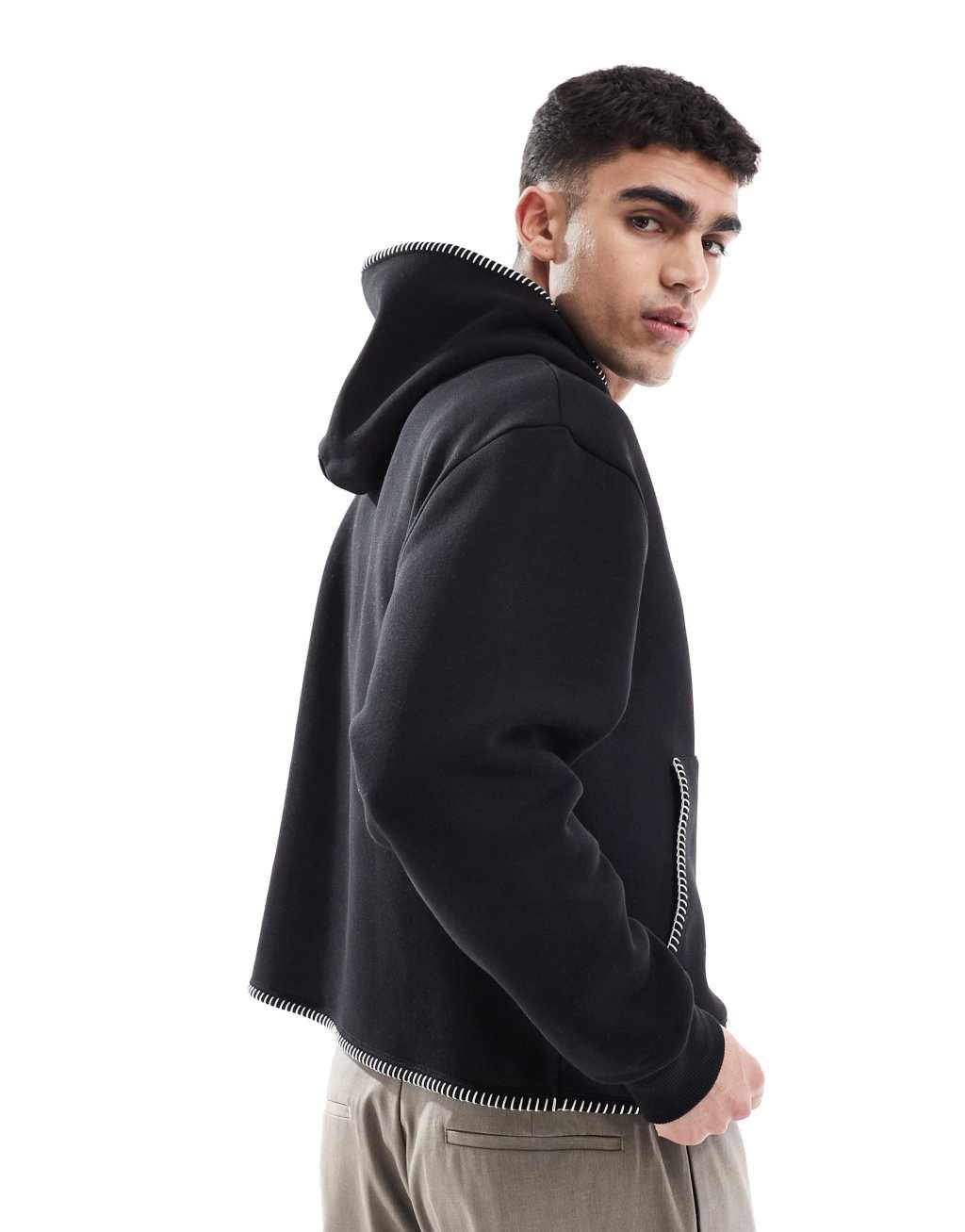 ASOS DESIGN oversized hoodie with stitching detail in black Product Image