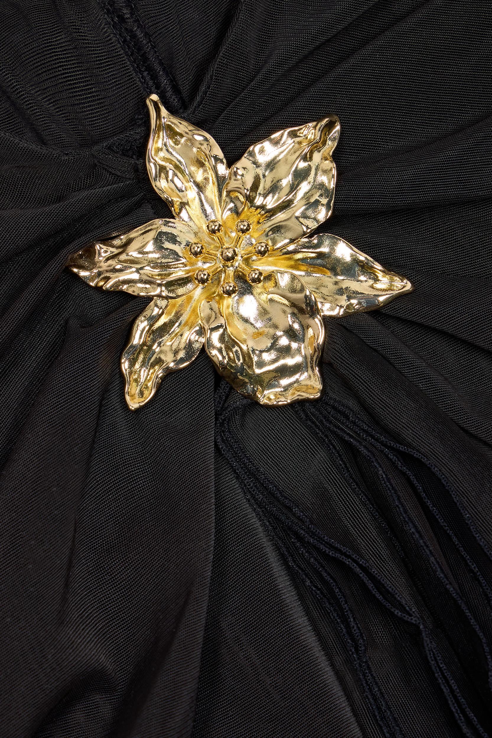 Ruched Hardware-Detail Fishtail Maxi Skirt in Black Product Image