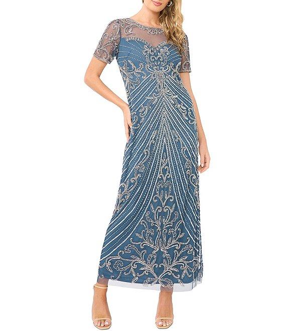 Pisarro Nights Petite Size Short Sleeve Beaded Gown Product Image