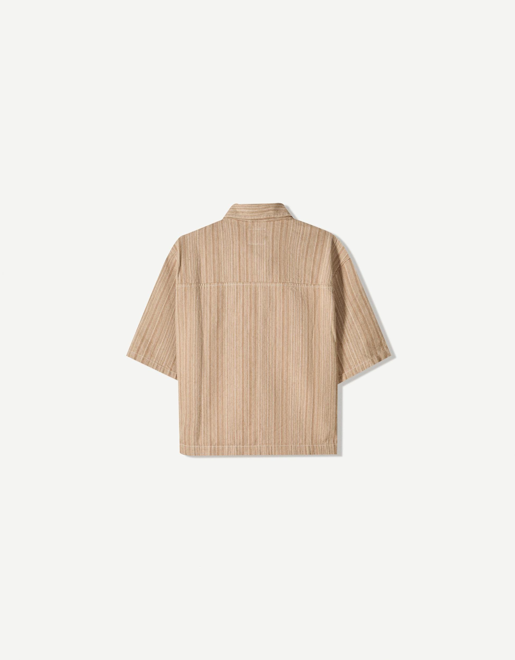 Striped short sleeve denim shirt Product Image