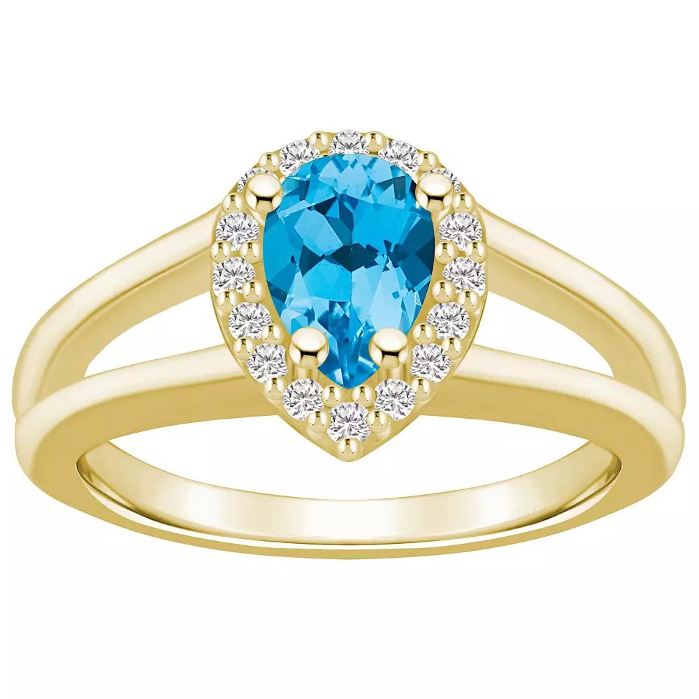 Alyson Layne 10k Gold Pear Shape Gemstone 1/6 Carat T.W. Diamond Halo Ring, Women's, Size: 5, Blue Topaz Product Image