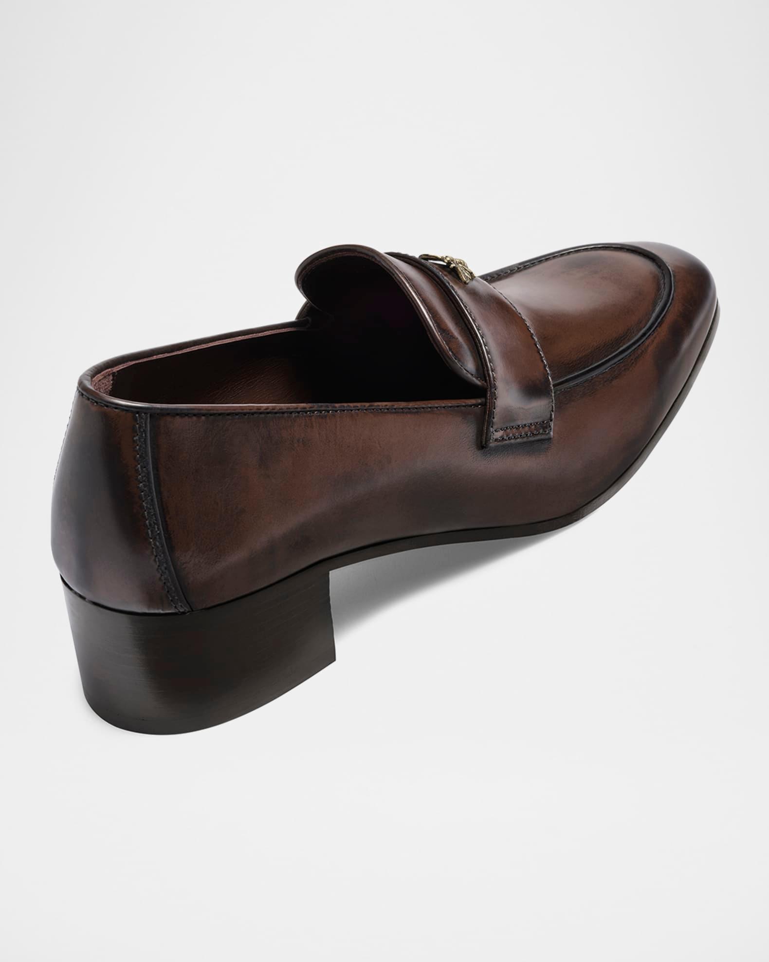 Brushed Leather Medallion Heeled Loafers Product Image