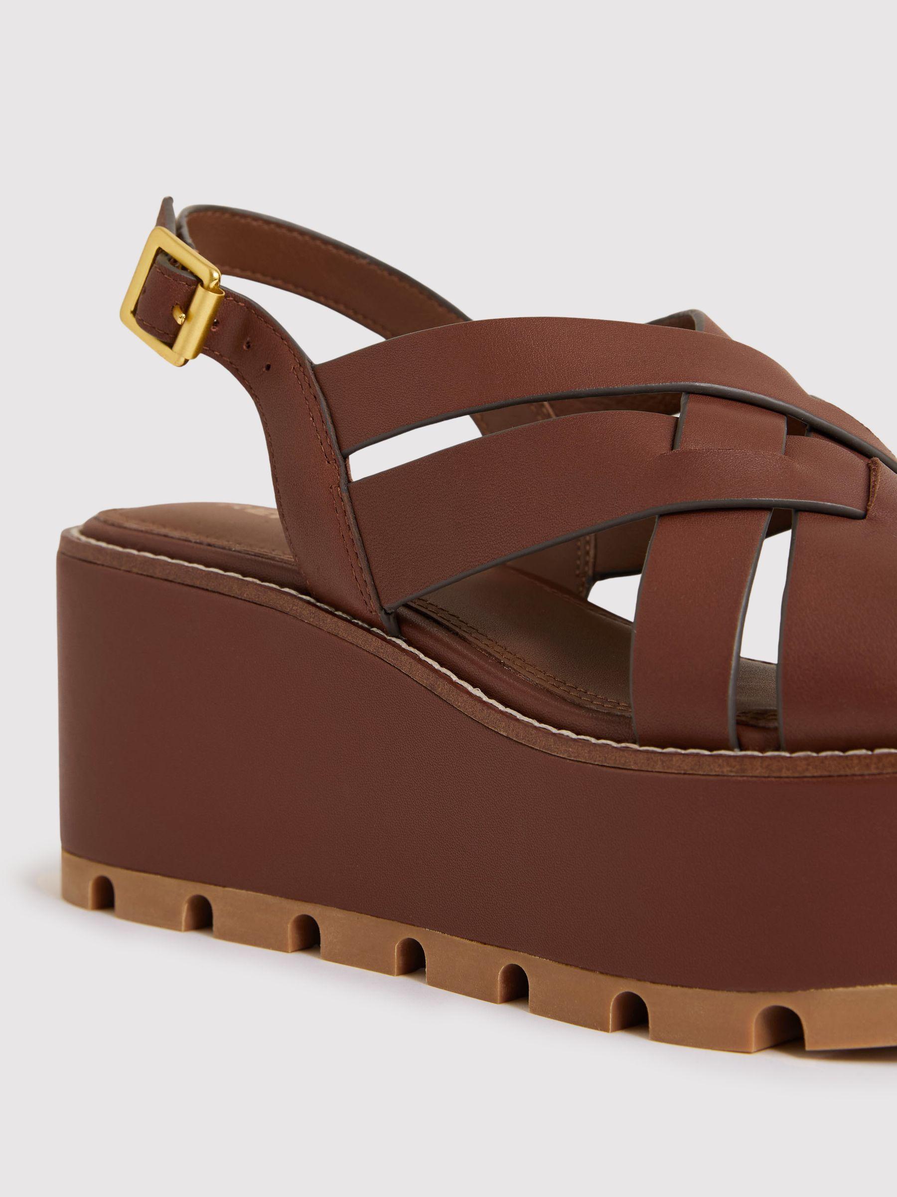 Leather Wedge Platform Sandals in Tan Product Image