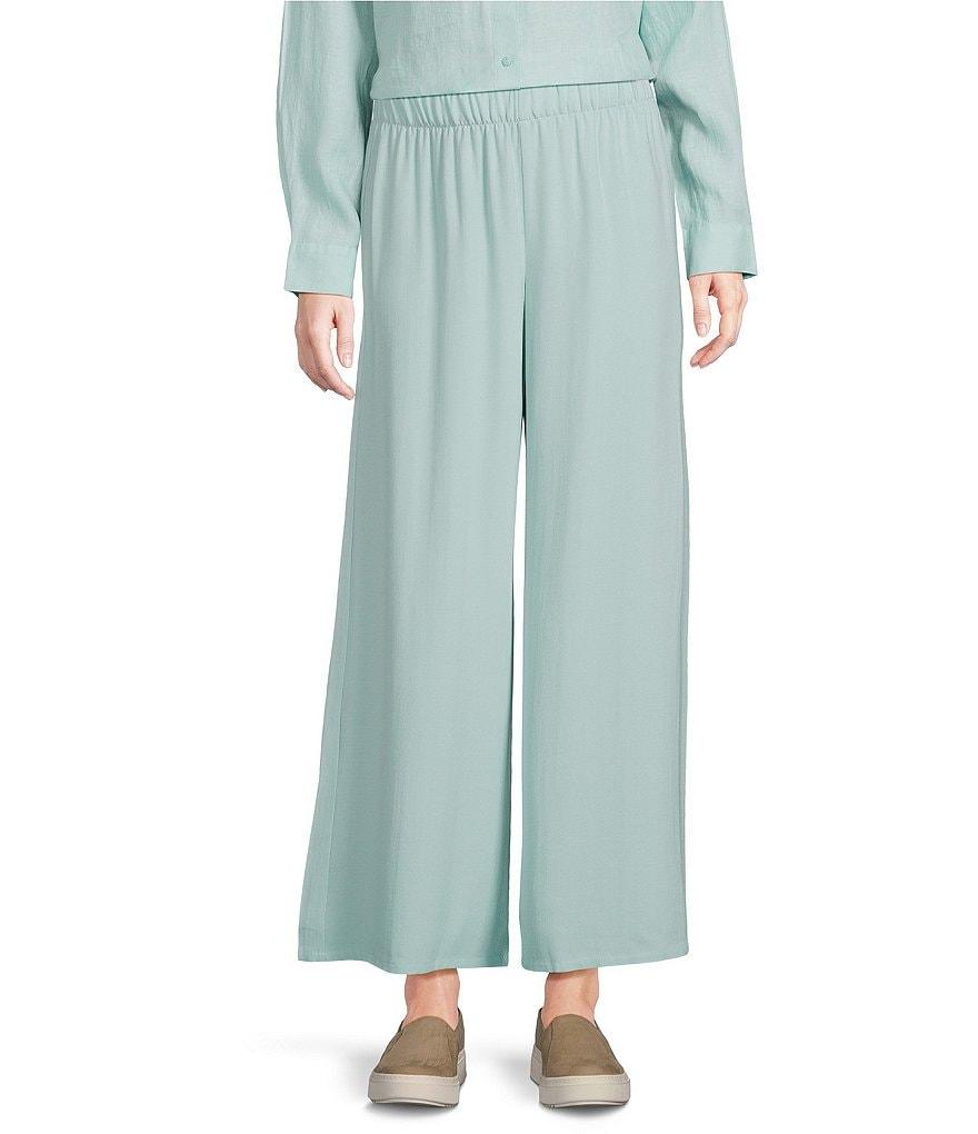 Eileen Fisher Petite Size Silk Georgette Crepe Wide-Leg Pull-On Ankle Pants Product Image