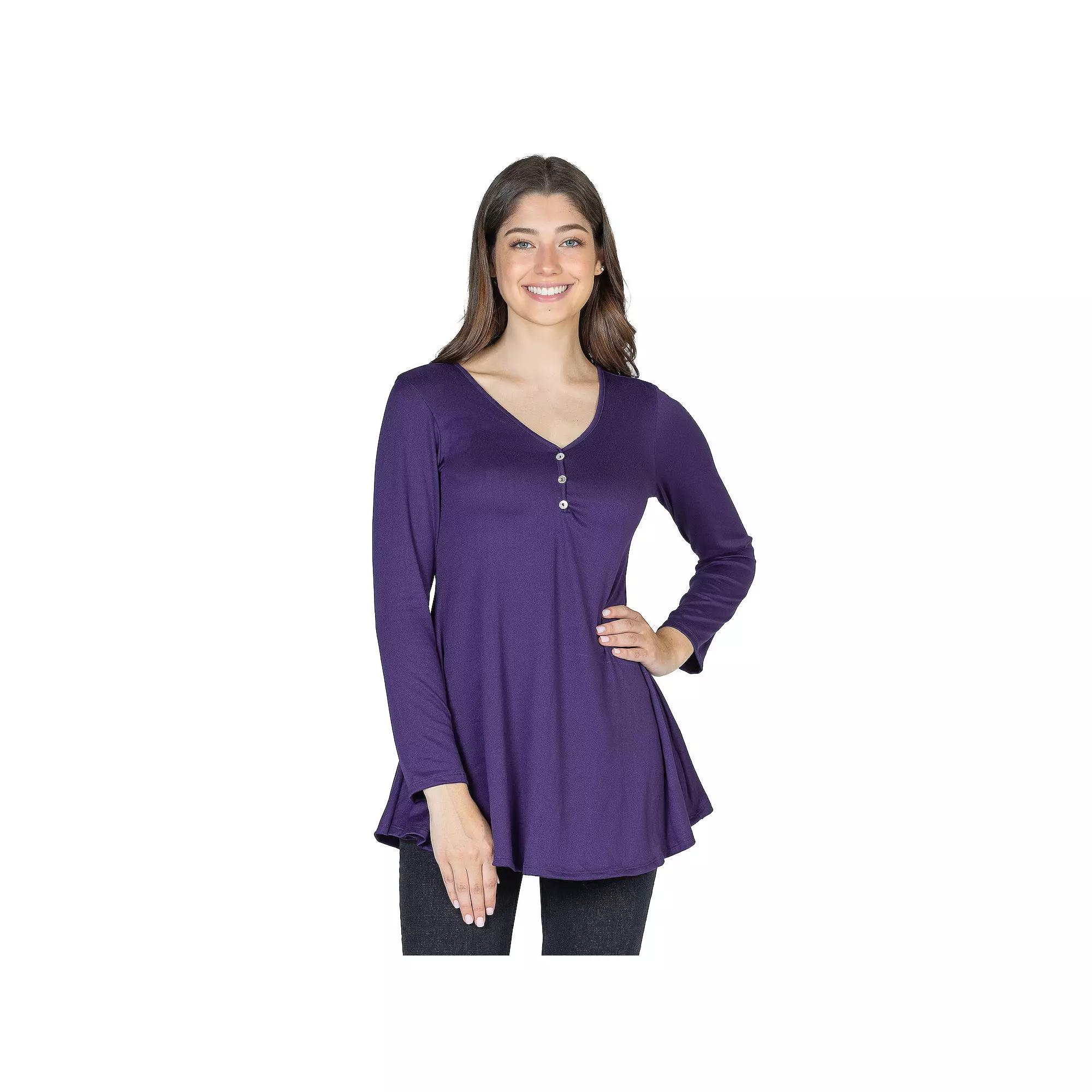 Women's 24Seven Comfort Apparel Flared Henley Tunic Top,  Product Image