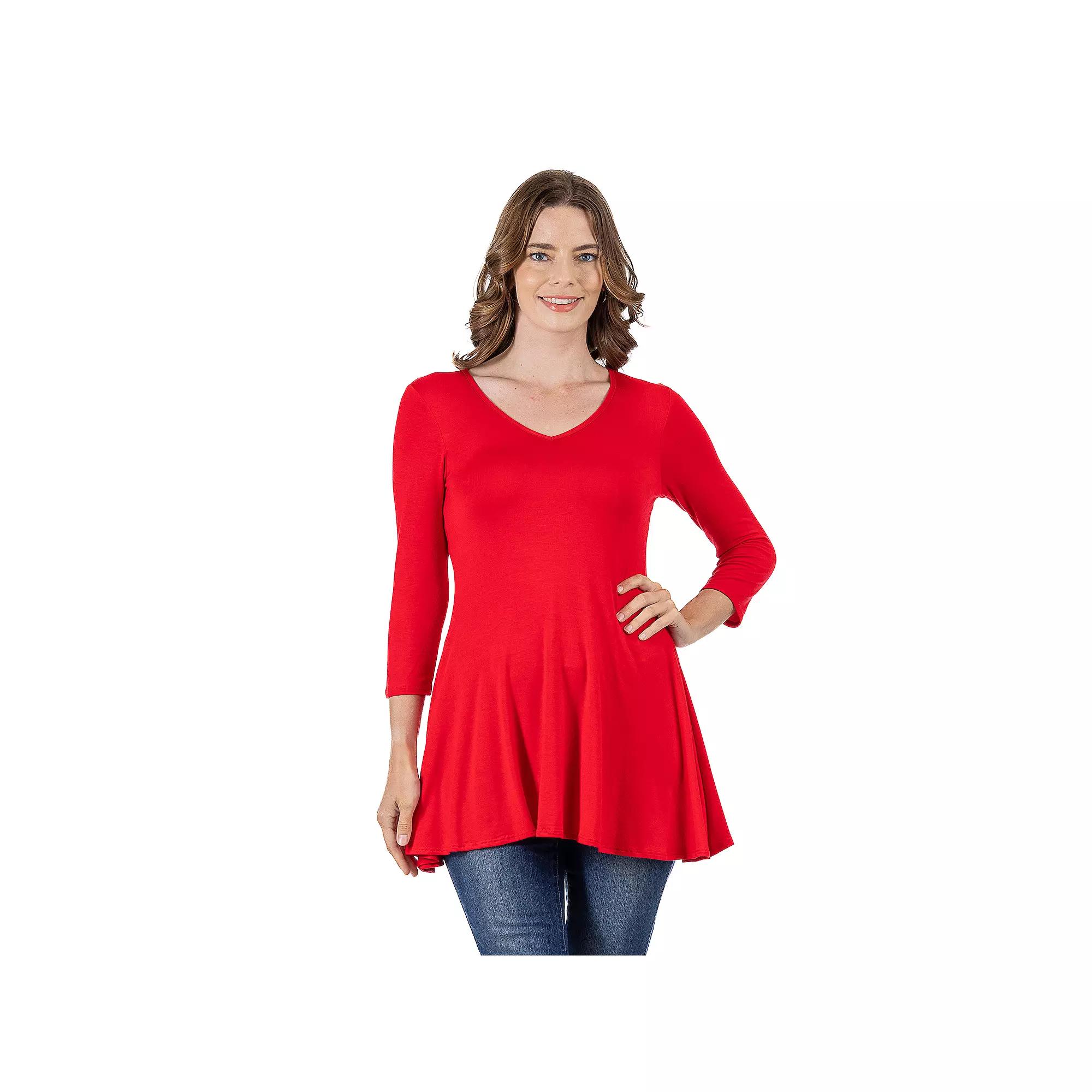 Women's 24Seven Comfort Apparel V Neck Tunic Top,  Product Image