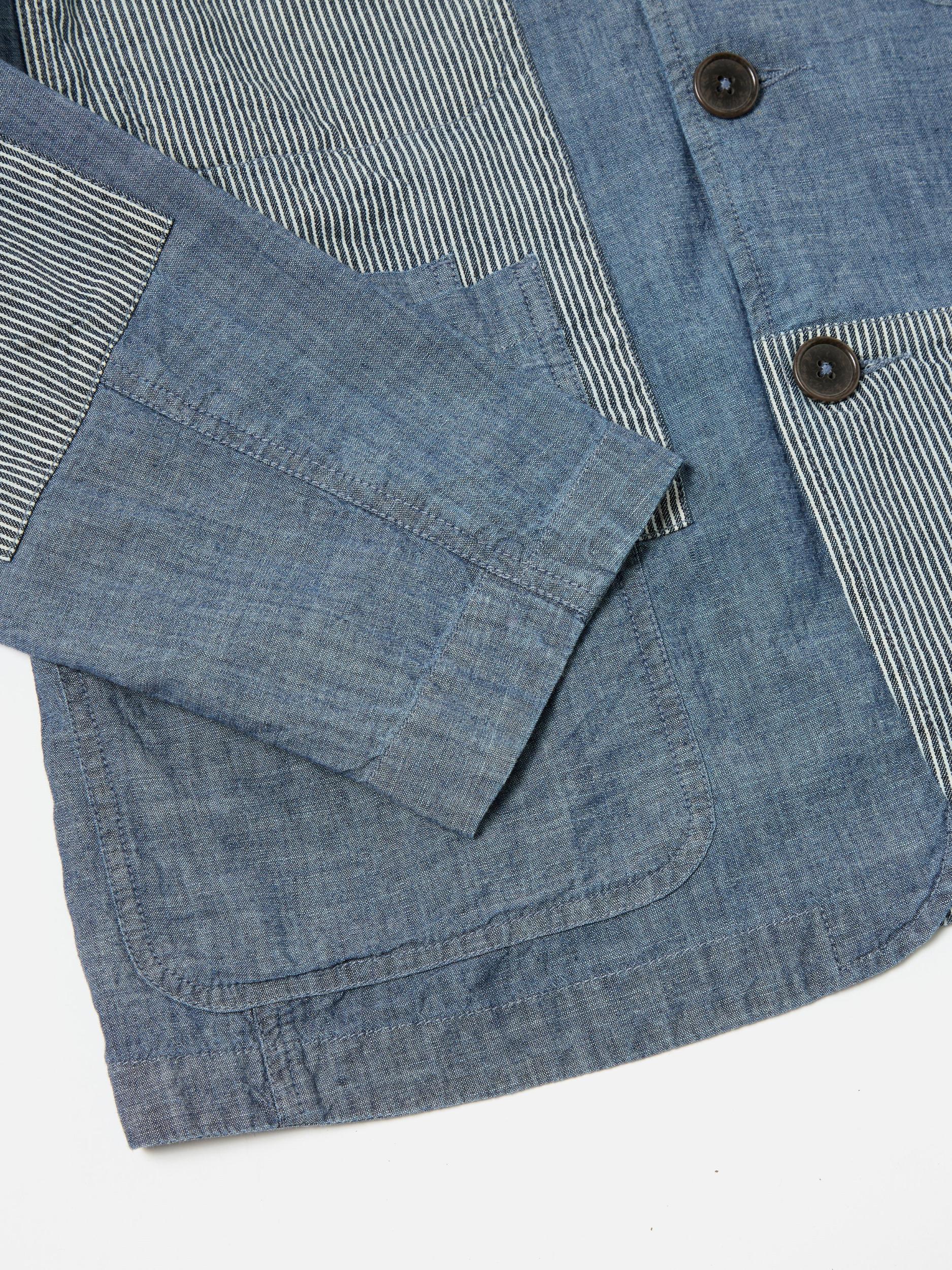 Indigo Chambray/Hickory Stripe Denim Patched Bakers Jacket Product Image