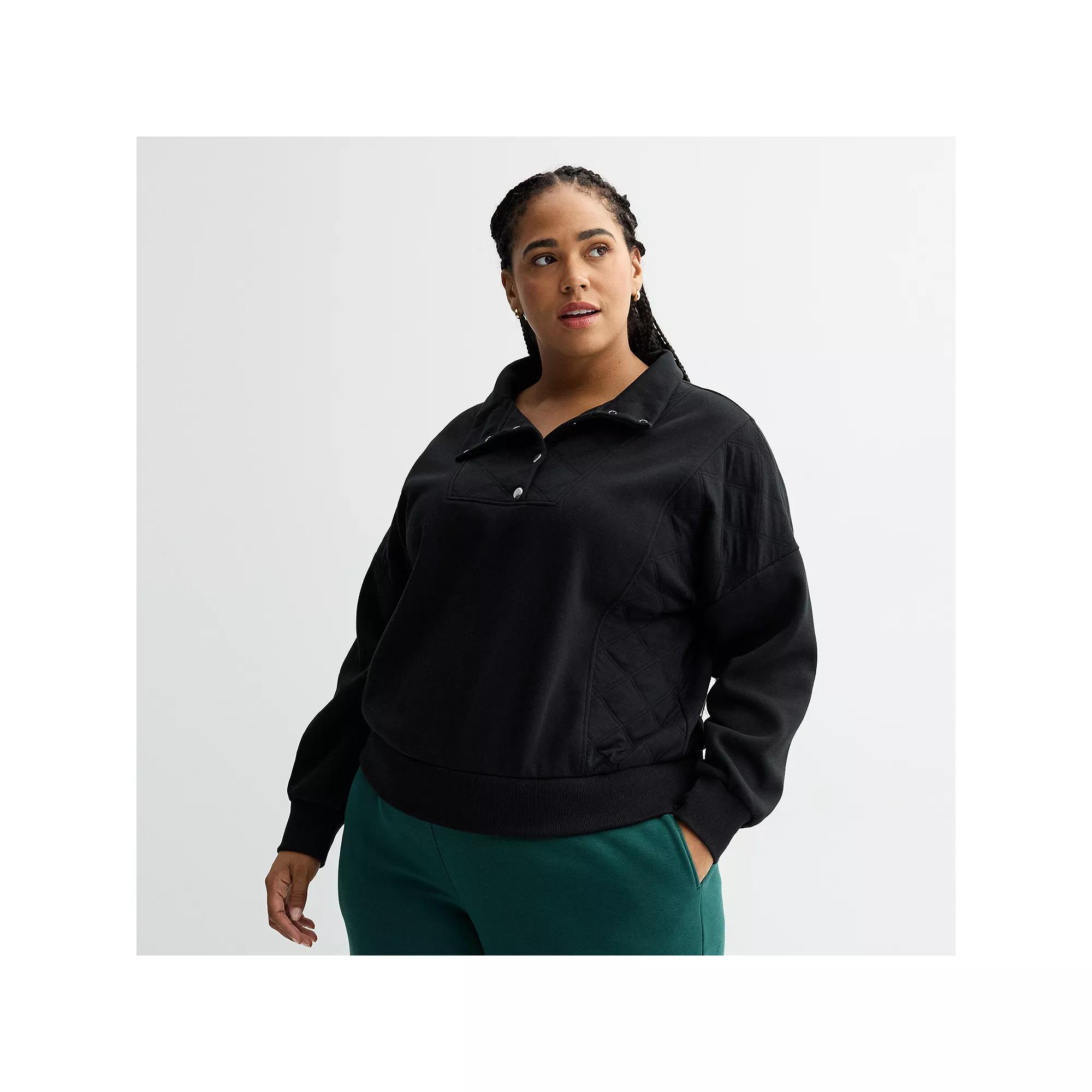 Plus Size Sonoma Goods For Life® Quilted Fleece Sweatshirt, Women's, Size: 1XL, Pitch Black Product Image