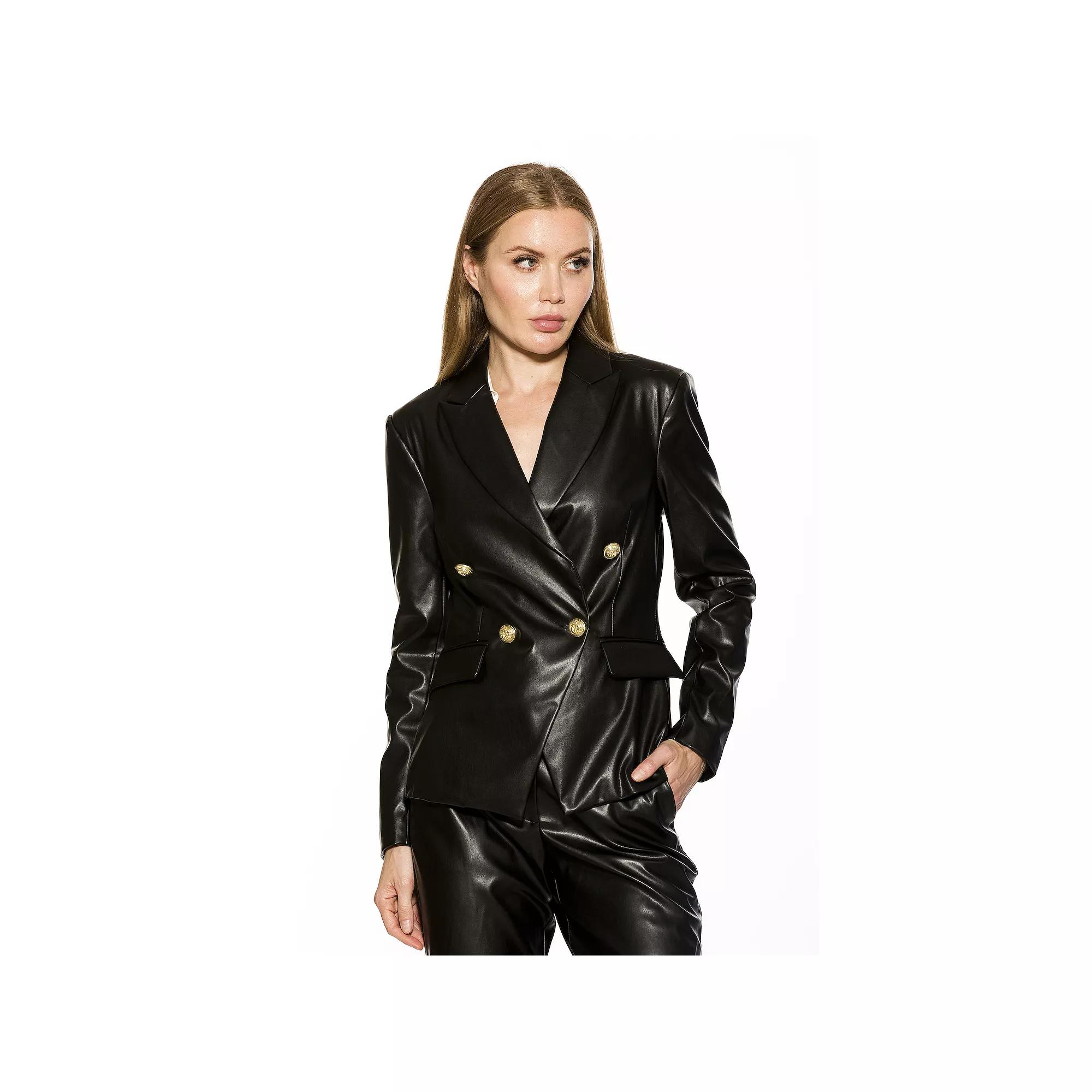 Women's ALEXIA ADMOR Classic Faux-Leather Double-Breasted Blazer,  Product Image