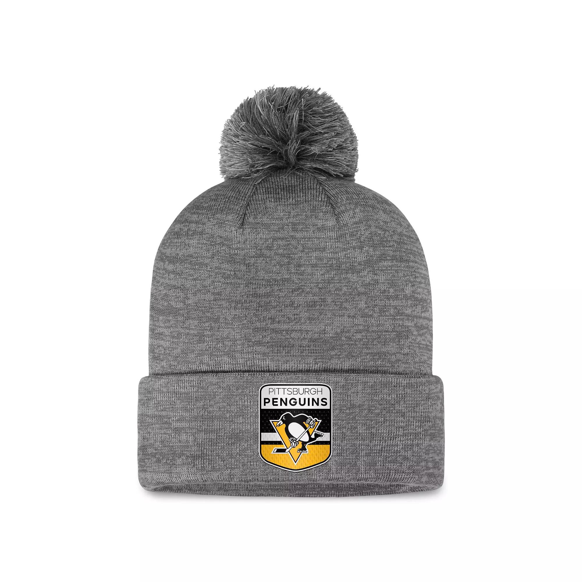 Men's Fanatics Branded Gray Pittsburgh Penguins Authentic Pro Home Ice Cuffed Knit Hat with Pom, Grey Product Image