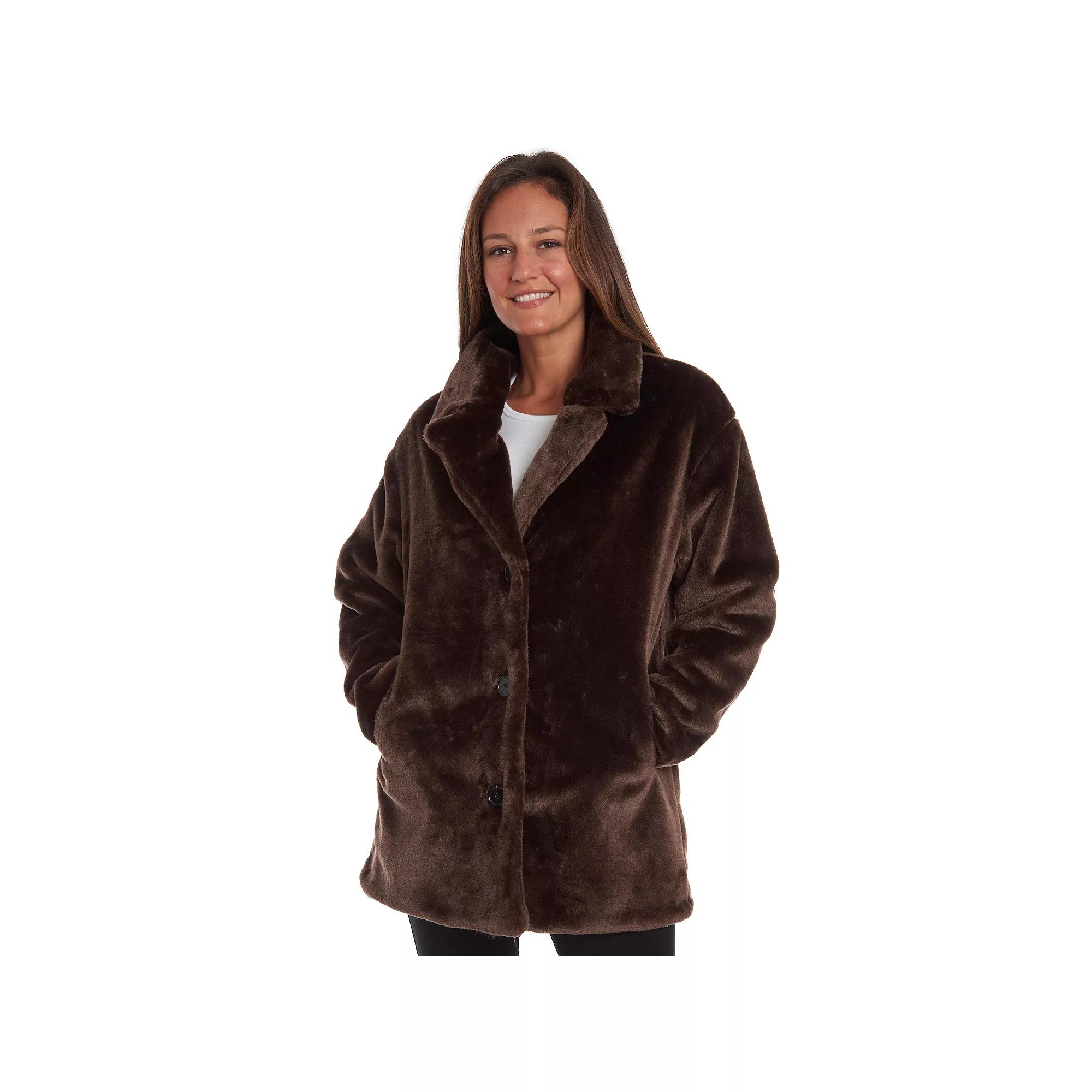 Women's Fleet Street Faux-Fur 3-Button Jacket, Size: Small, Brown Product Image