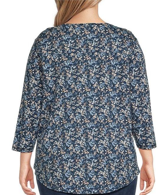 Westbound Plus Size Shadow Garden Floral 3/4 Sleeve Knit Crew Neck Top Product Image