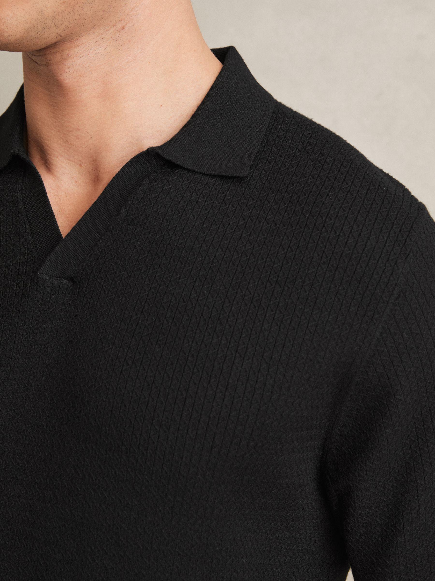 Open-Collar Knit Polo Shirt in Black Product Image