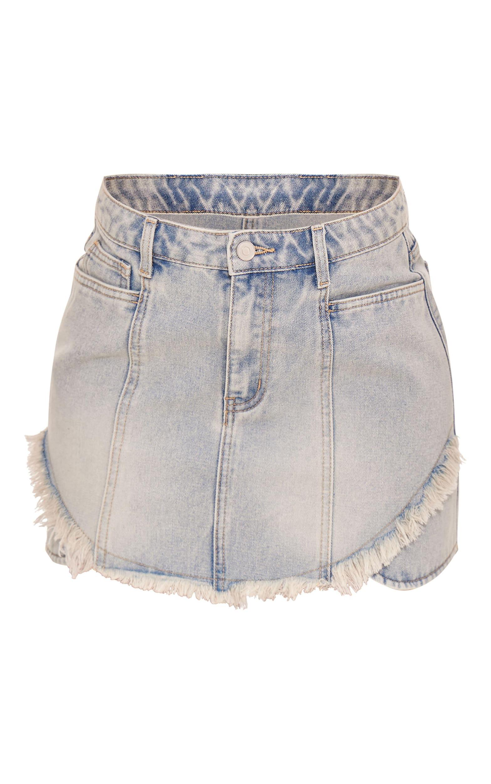 Light Blue Raw Edge Seam Detail Mini Skort Product Image