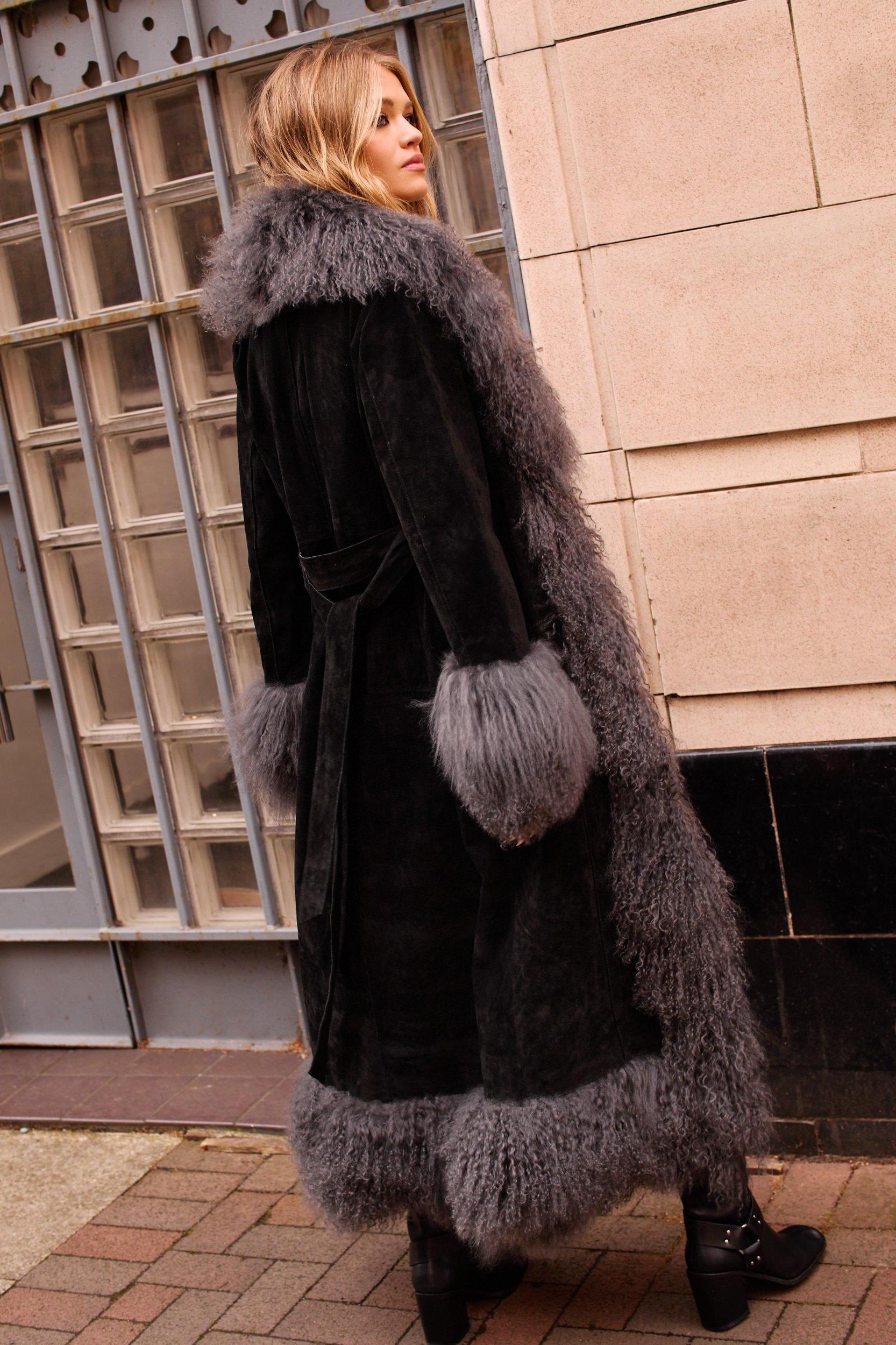 Maxi Suede Fur Trim Coat Product Image