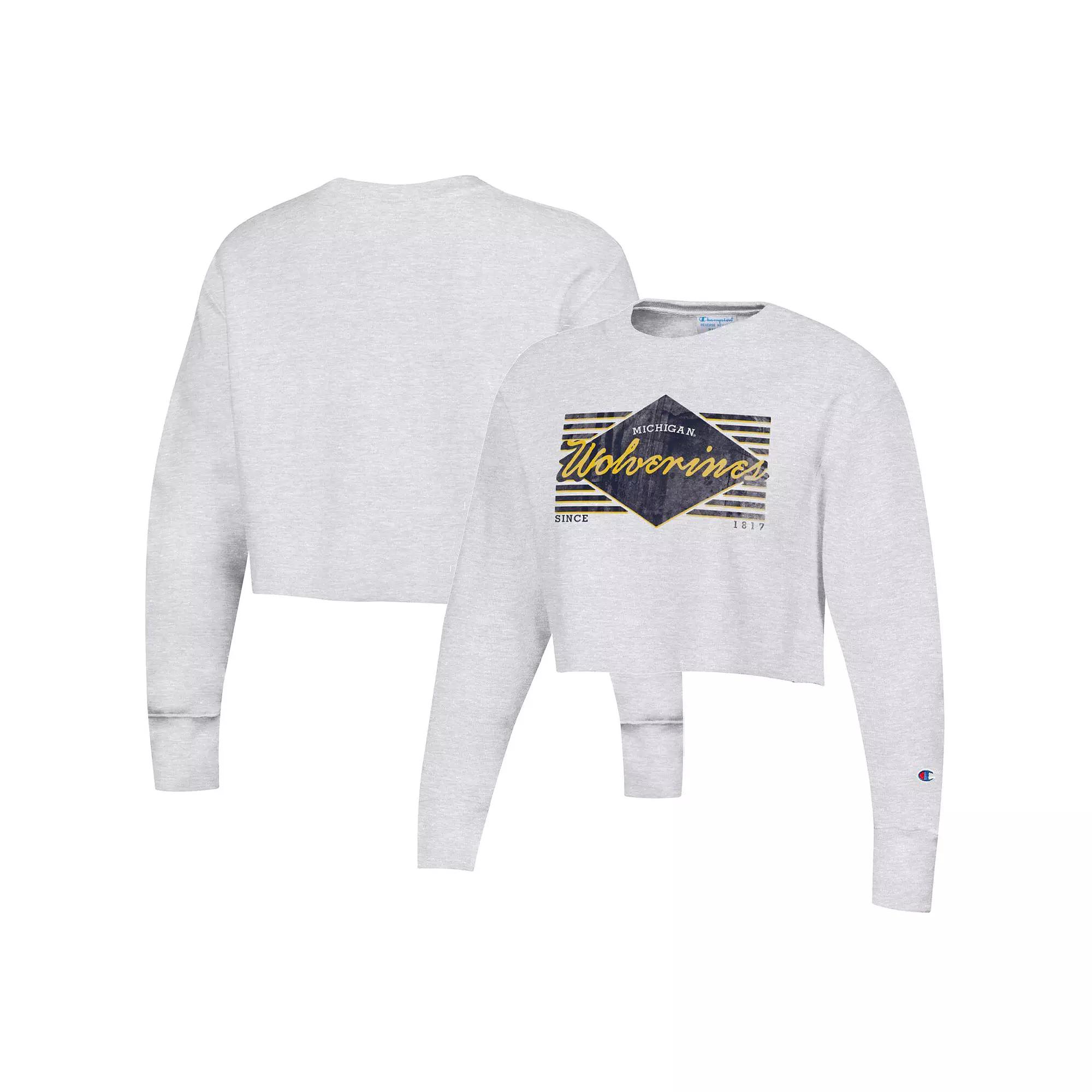 Women's Champion Heather Gray Michigan Wolverines Reverse WeaveÂ Cropped Pullover Sweatshirt,  Product Image