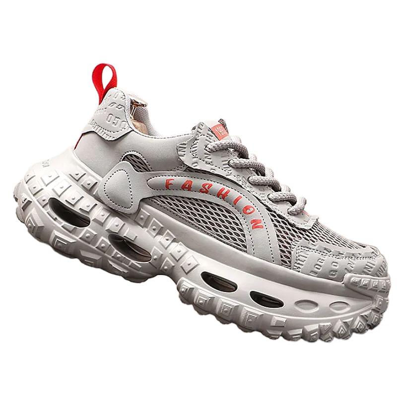 Platform Lettering Debossed Mesh Panel Lace-Up Sneakers Product Image