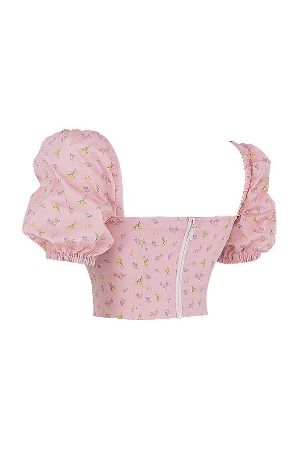 Arianna  pink floral puff sleeve corset Product Image