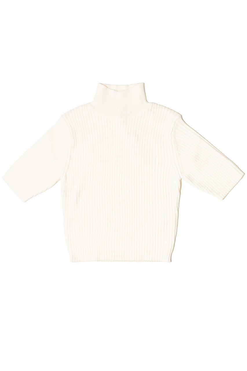 Short Sleeve Mock Neck Ribbed Sweater Product Image