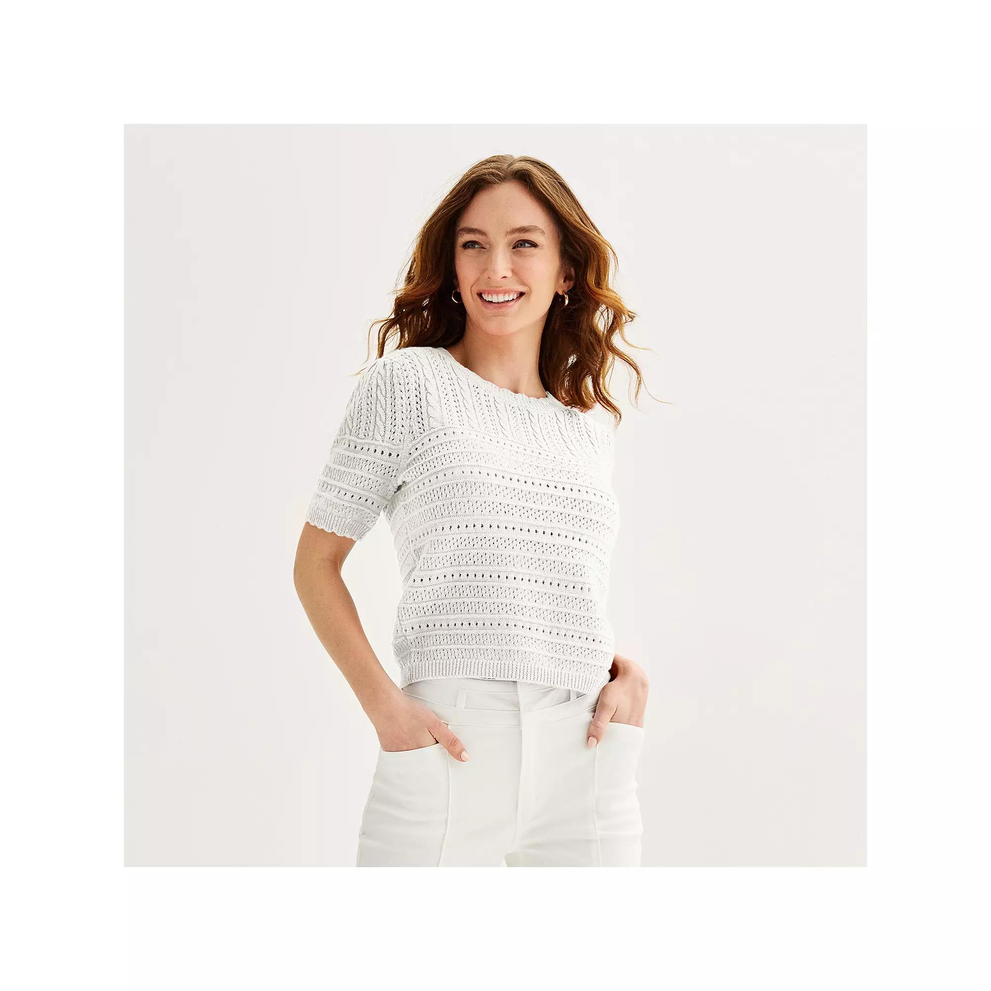 Women's Draper James Short Sleeve Pointelle Sweater, Size: XS, White Product Image