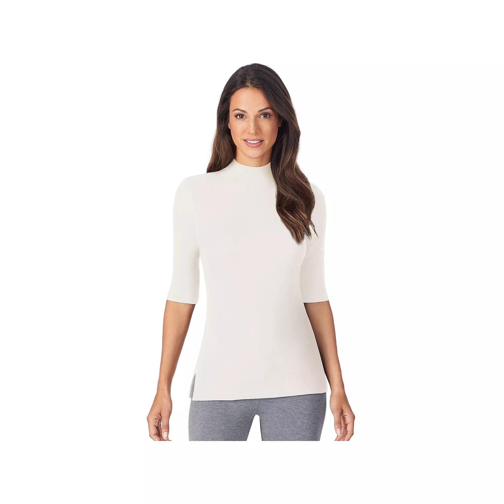 Women's Cuddl Duds® Softwear with Stretch Elbow Sleeve Mockneck Top, Size: XS, Ivory Product Image