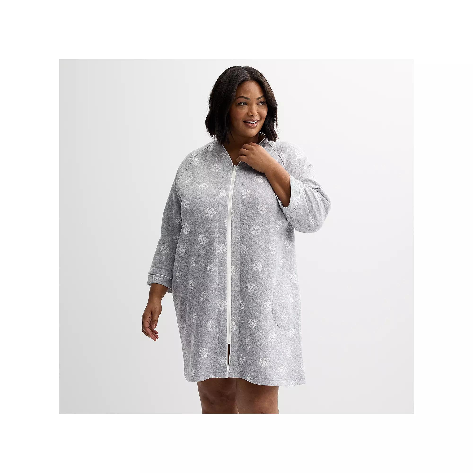 Plus Size Croft & Barrow® Quilted Zip Short Robe, Women's, Size: 3XL, Floral Bird Product Image