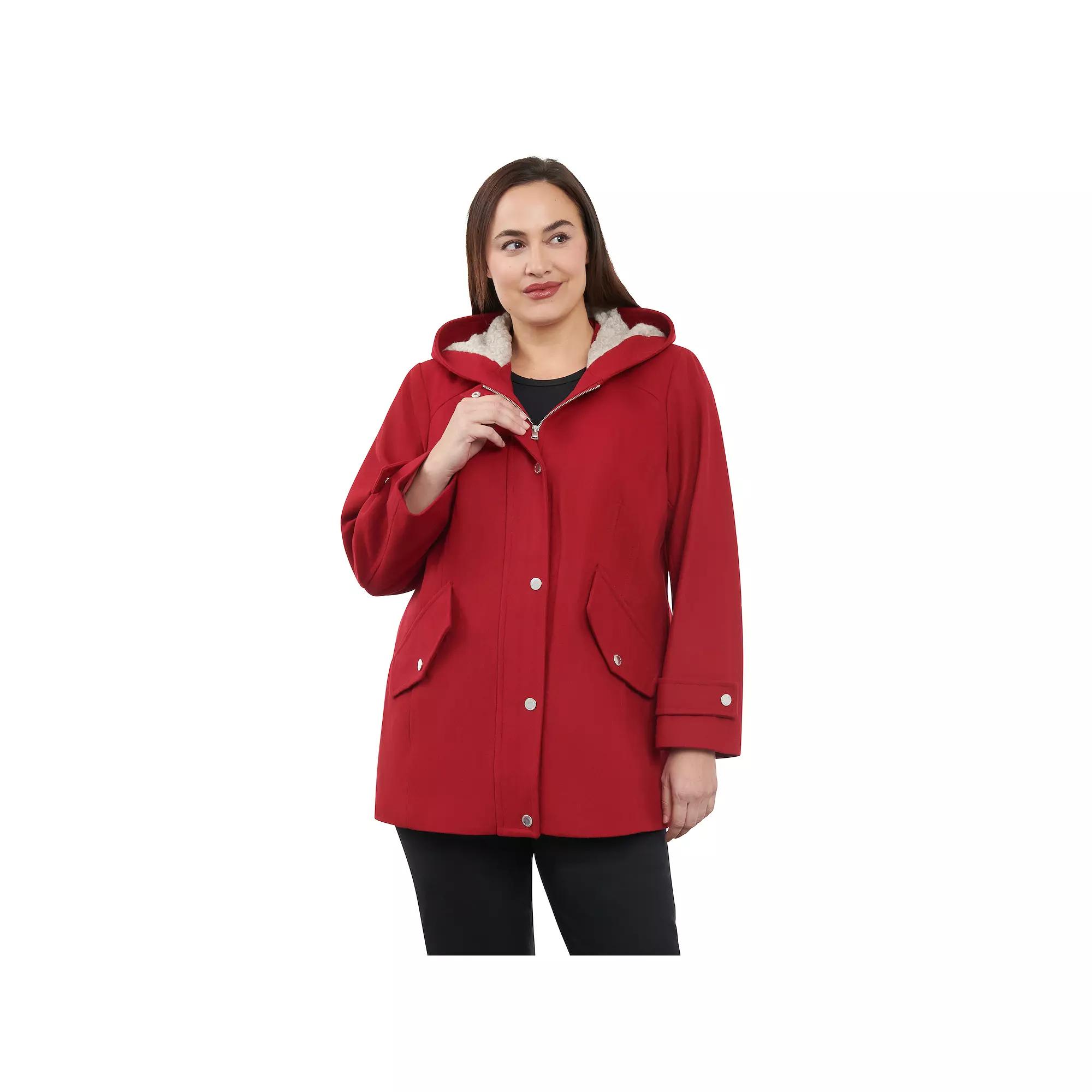 Plus Size London Fog Sherpa-Lined Hood Wool-Blend Coat, Women's, Size: 3XL, Red Product Image