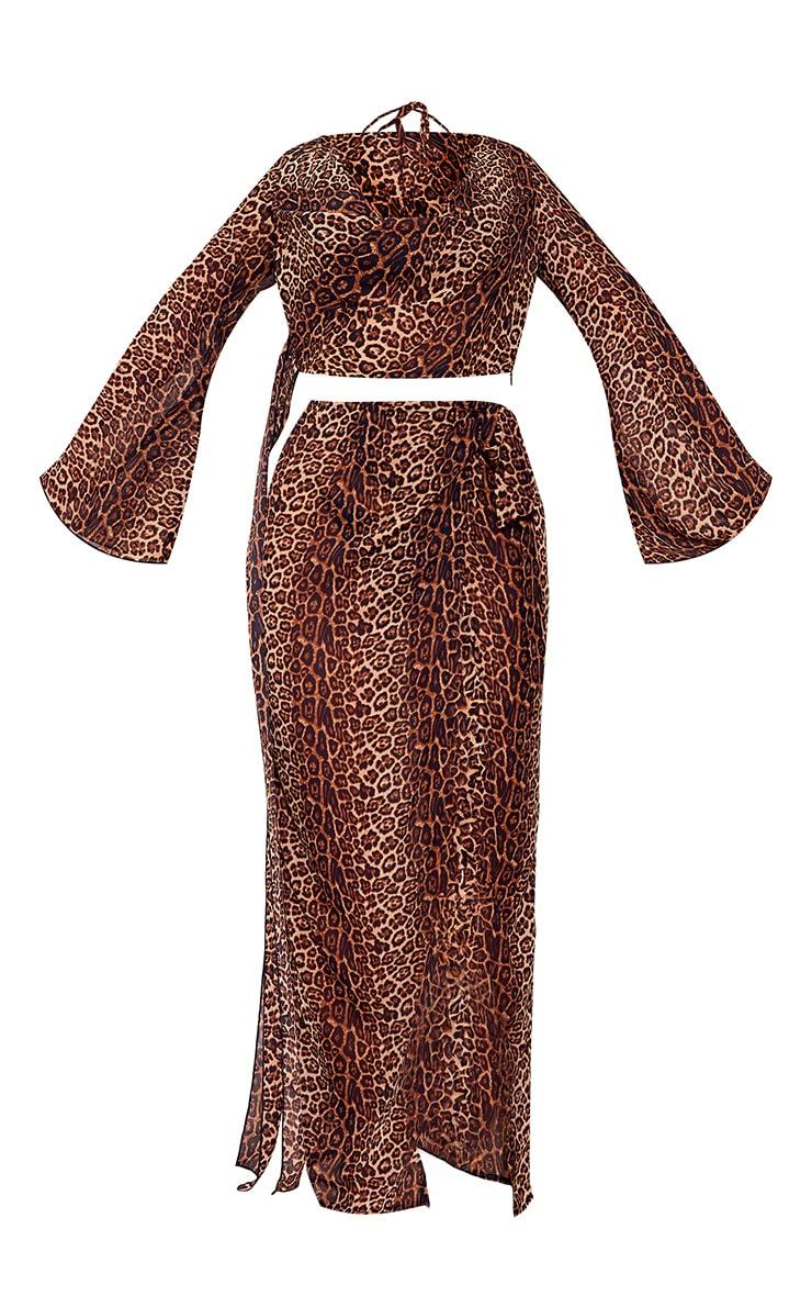 Brown Leopard Print Chiffon 3 Piece Beach Set Product Image