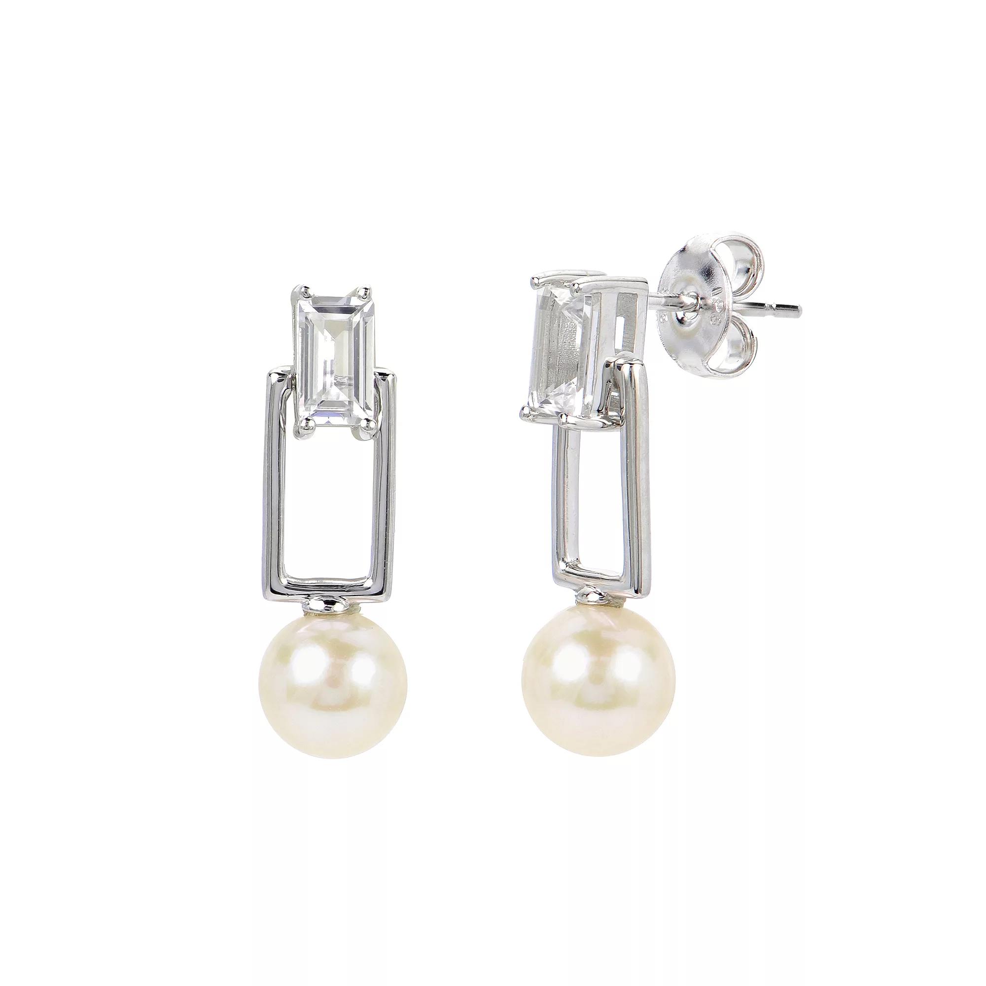 PearLustre by Imperial Sterling Silver Freshwater Cultured Pearl & White Topaz Drop Earrings, Womens Product Image