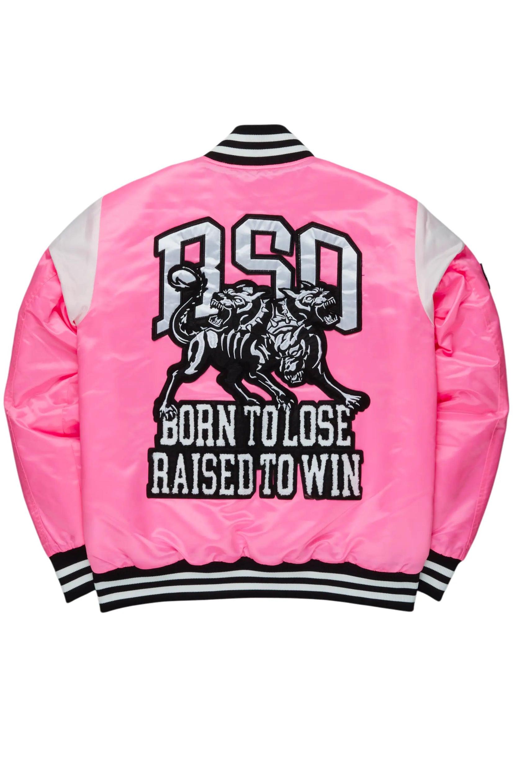 Sosa Hot Pink Satin Varsity Jacket Female Product Image