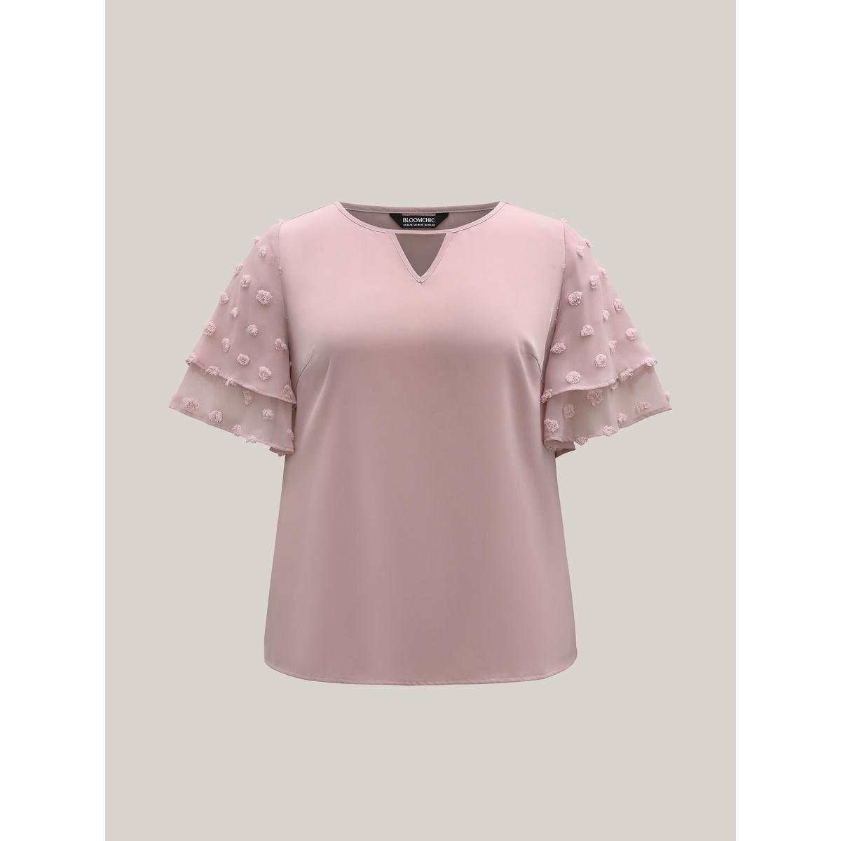 Plus Size Dirtypink Textured Layered Ruffle Sleeve Keyhole Blouse Women Elegant Half Sleeve Round Neck Everyday Blouses BloomChic 30/6X Product Image