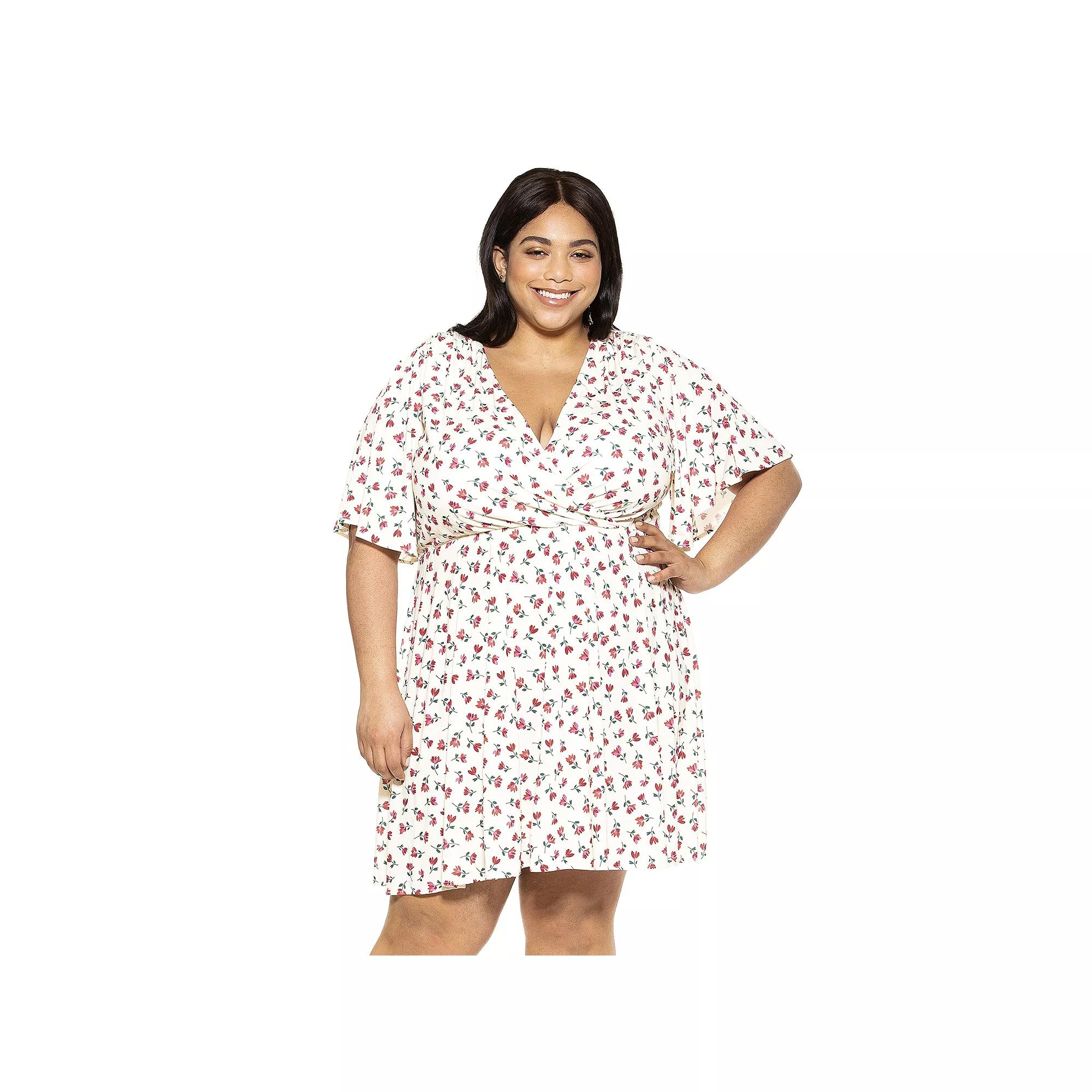 Plus Size ALEXIA ADMOR Oakless Flutter-Sleeve Fit & Flare Dress, Women's, Size: 3XL, Ivory Floral Product Image