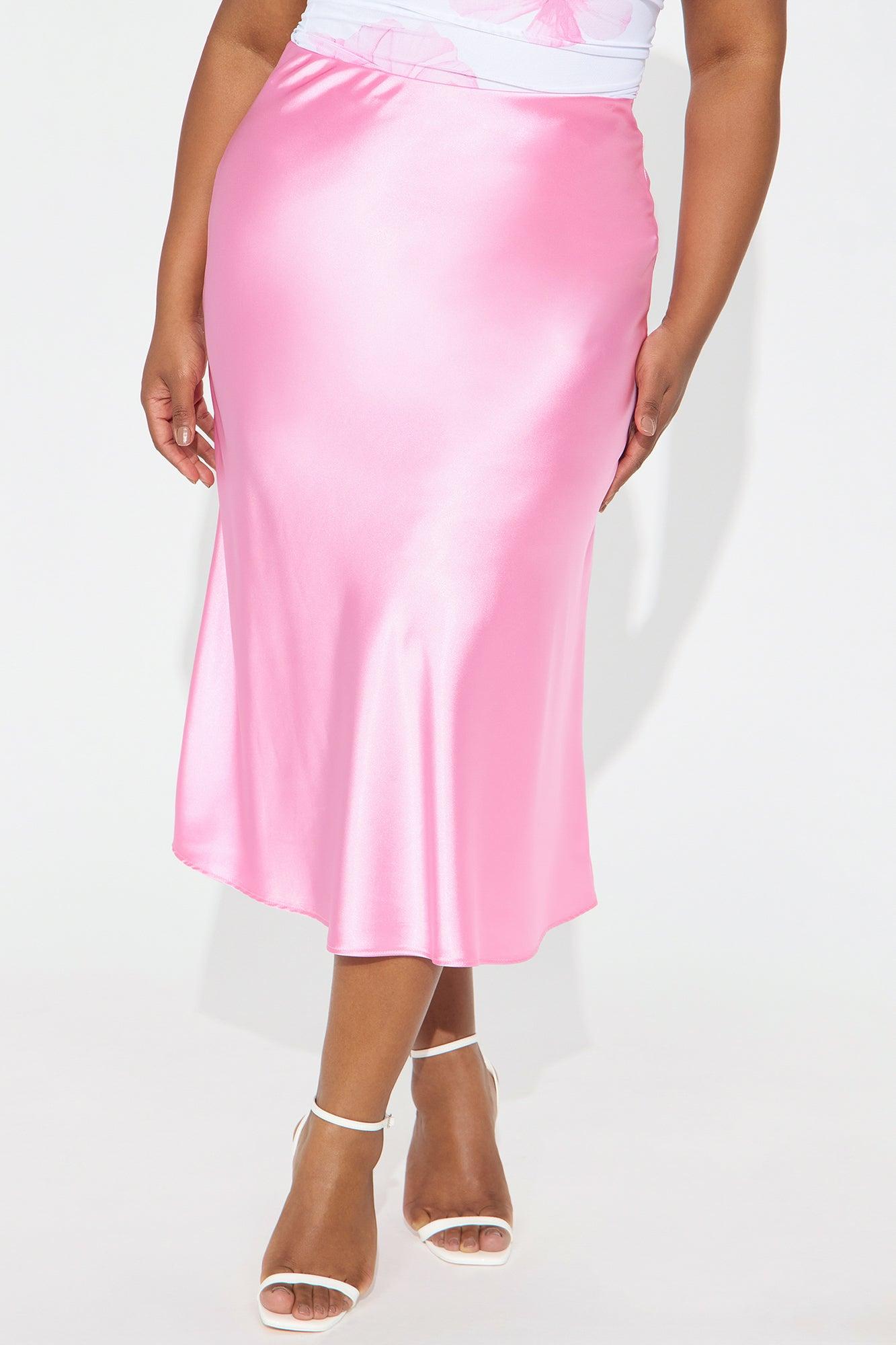 Finer Things Satin Midi Skirt - Pink Product Image
