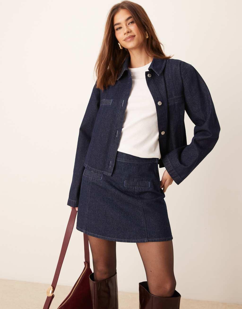 ASOS DESIGN denim tailored mini skirt with seam details in indigo Product Image