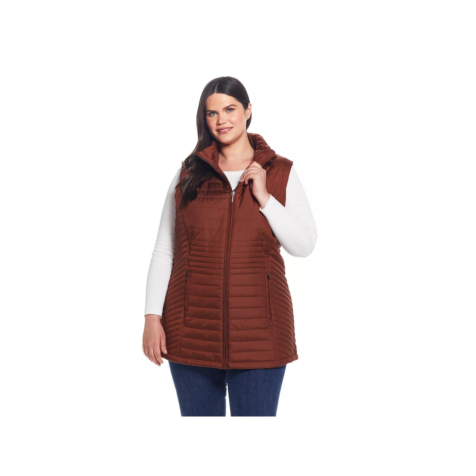 Plus Size Weathercast Channel Quilted Longline Vest, Women's, Size: 3XL, Brandy Product Image