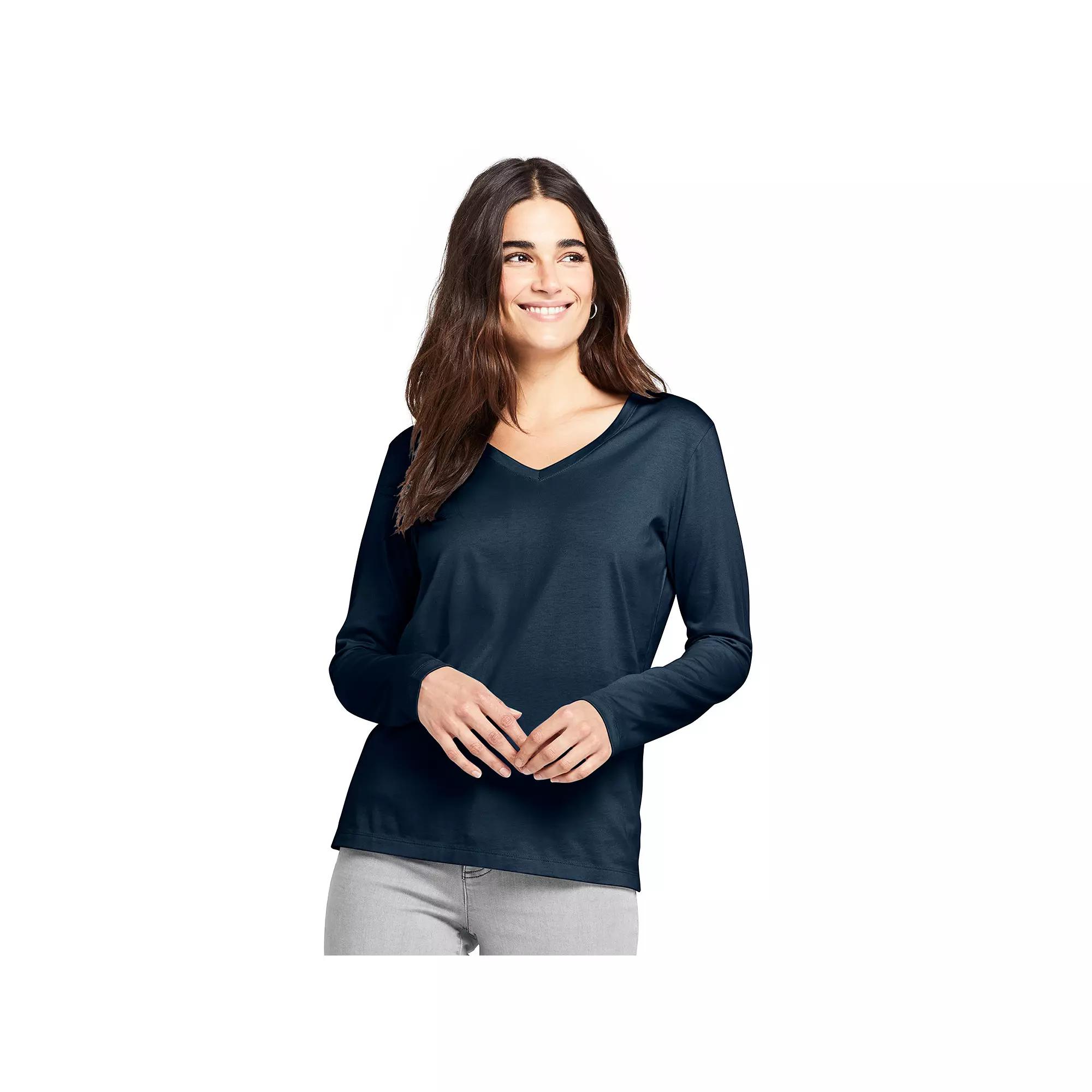 Petite Lands' End Supima Cotton Relaxed V-Neck Tee, Women's,  Product Image
