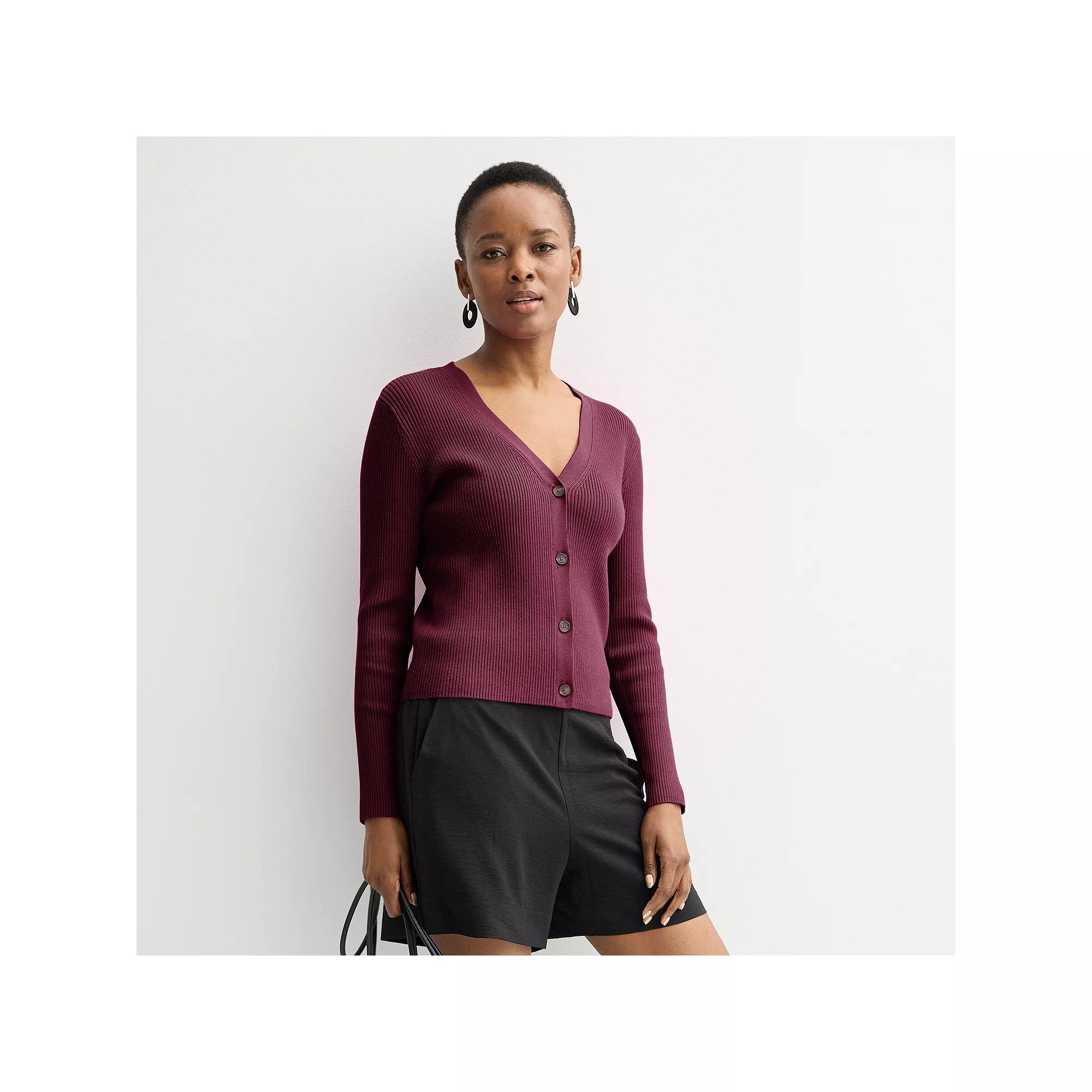 Petite Nine West Knitted V-Neck Cardigan, Women's,  Product Image