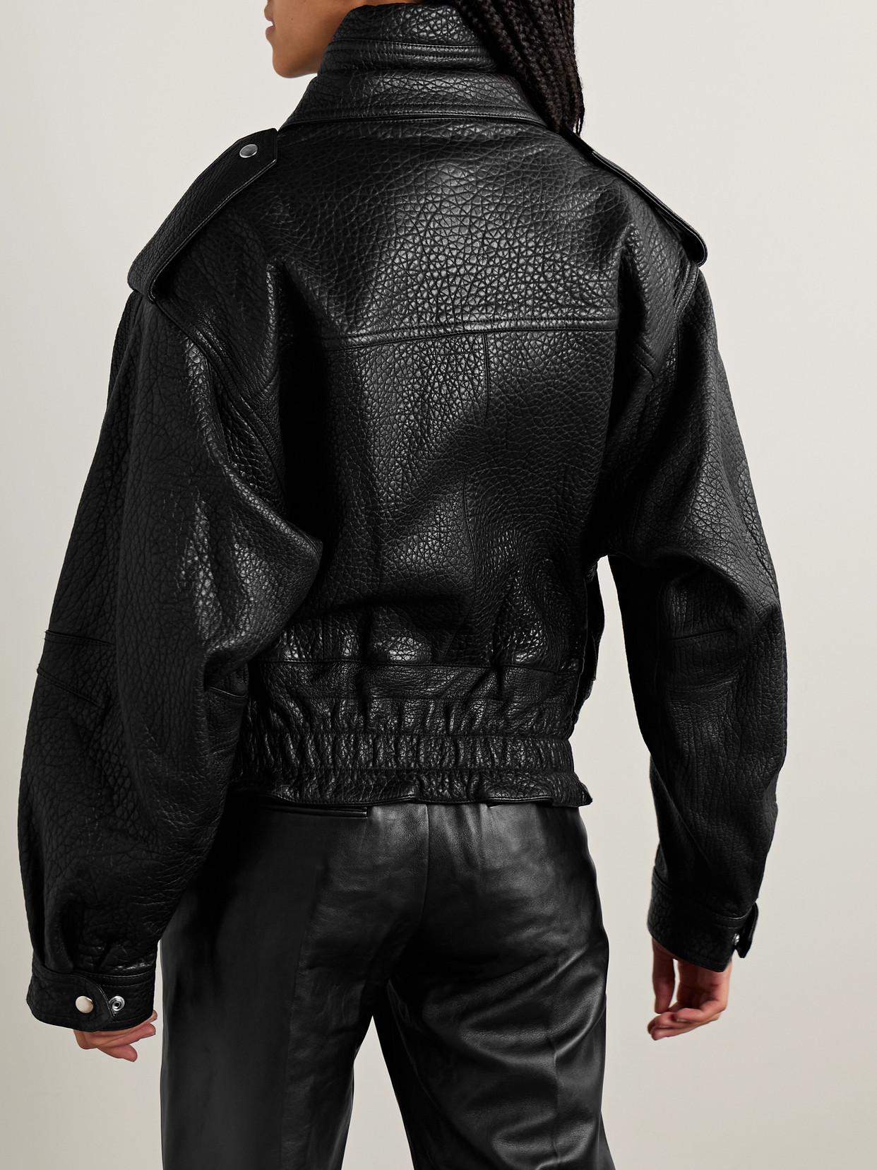 ISABEL MARANT Aneli Double-collar Leather Bomber Jacket In Black Product Image