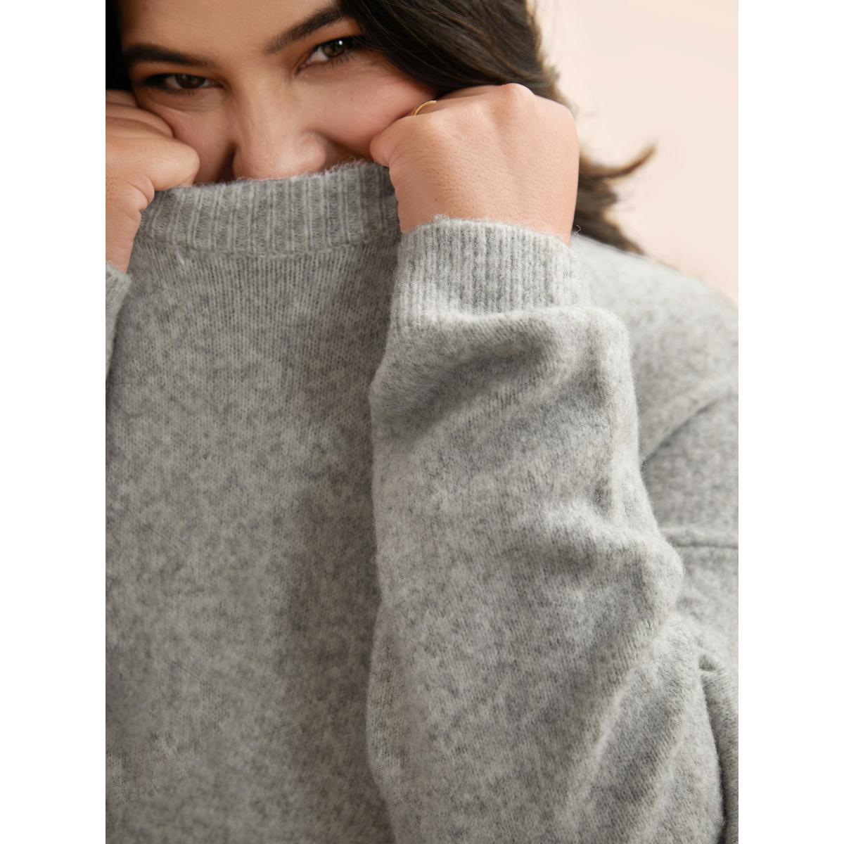 Plus Size Airy Cozy Drop Shoulder Wool Pullover LightGray Women Casual Long Sleeve Round Neck Everyday Pullovers BloomChic 28/5X Product Image